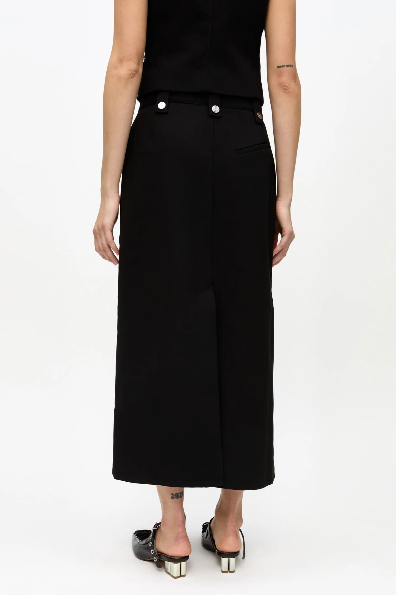 Bonded Front Zipped Crepe Skirt | Black - Image 5