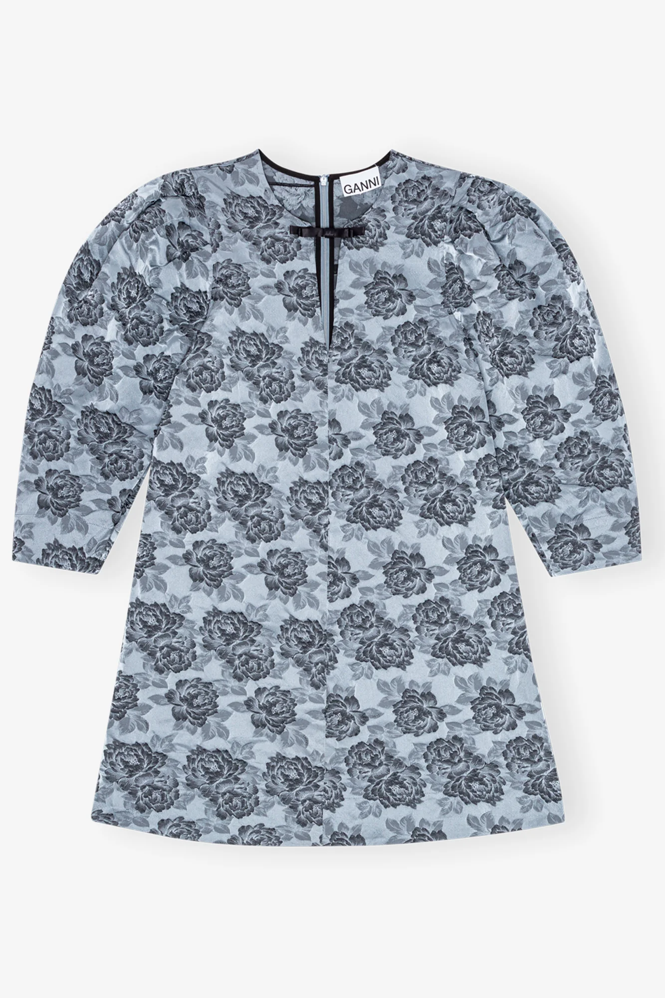 Botanical Jacquard A-shaped Mini Dress | Illusion Blue