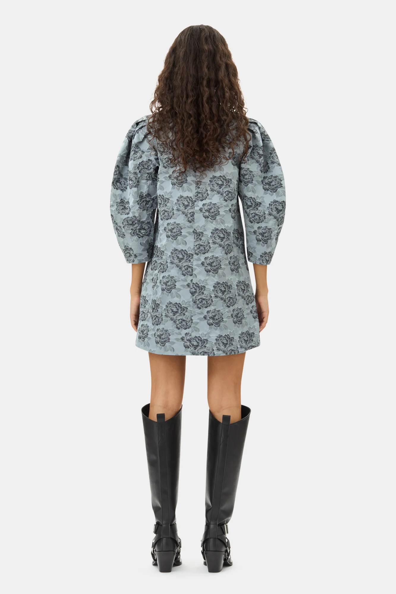Botanical Jacquard A-shaped Mini Dress | Illusion Blue - Image 6