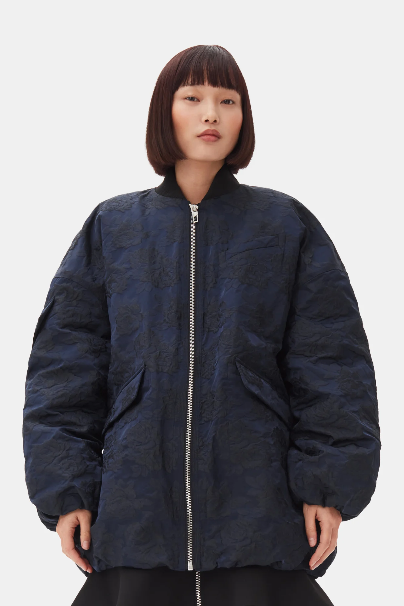 Botanical Jacquard Bomber Jacket | Peacoat - Image 3