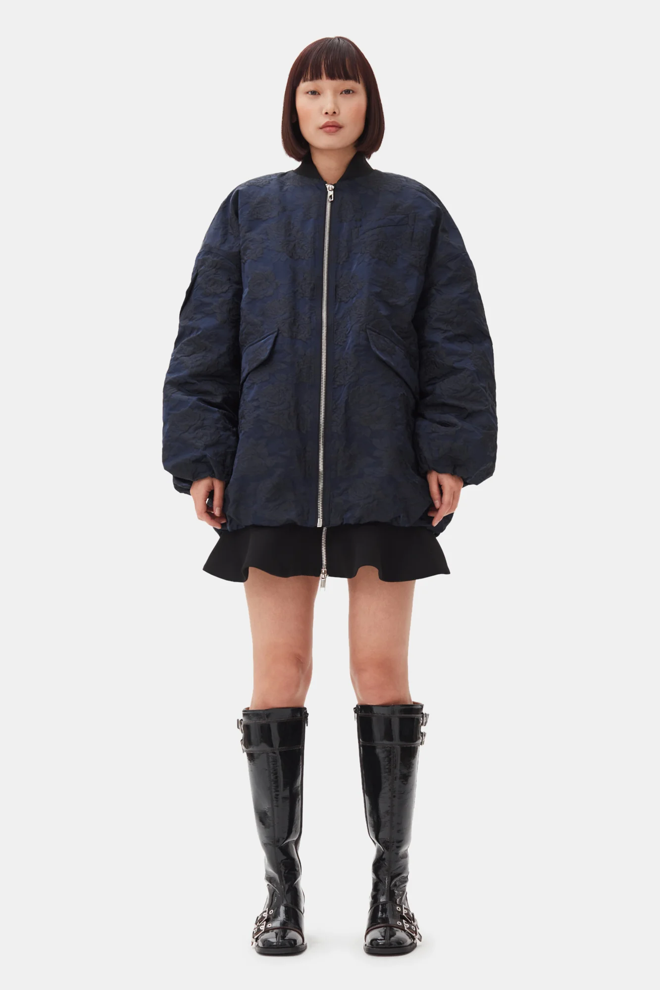 Botanical Jacquard Bomber Jacket | Peacoat - Image 4