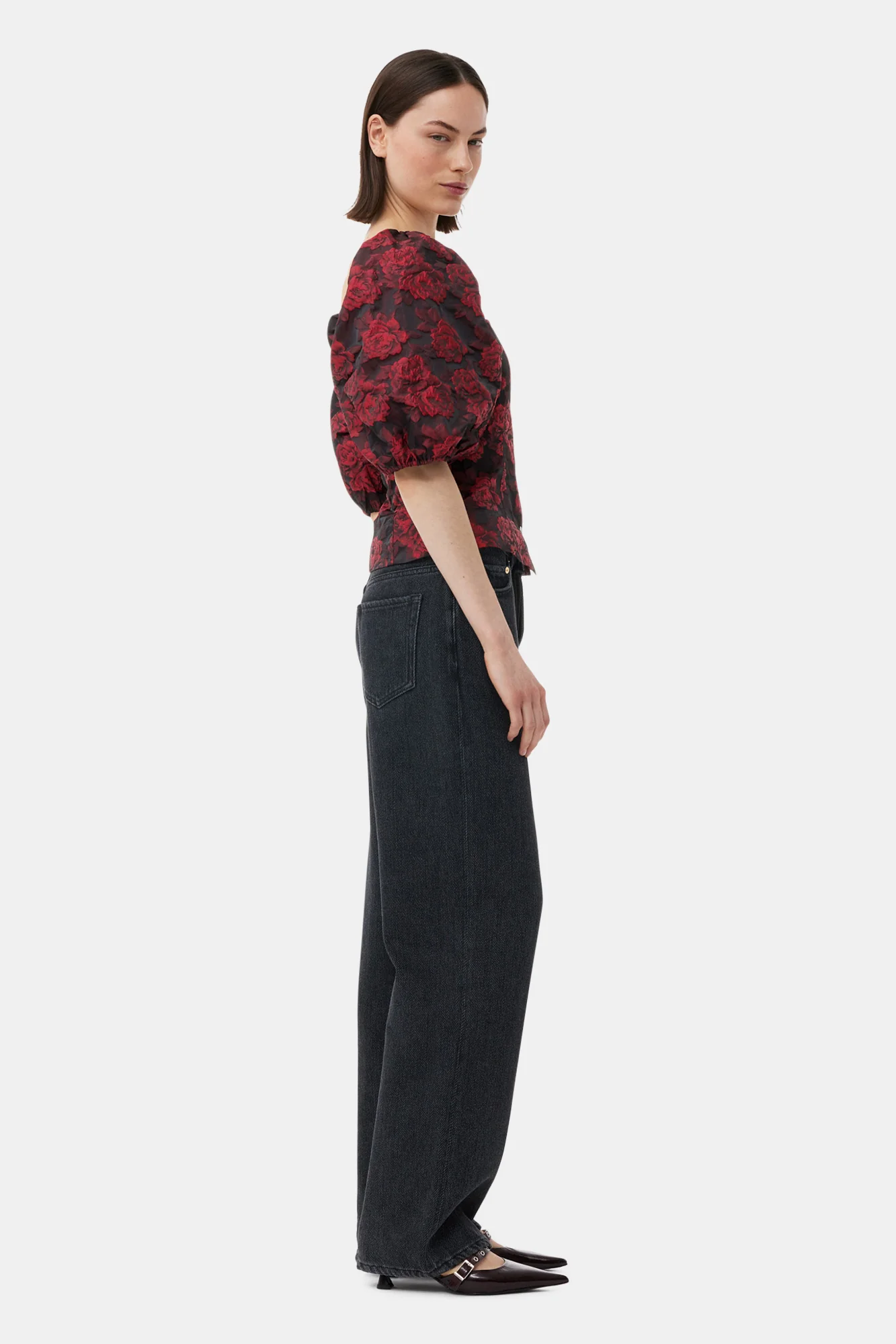 Botanical Jacquard Fitted Blouse | High Risk Red - Image 5
