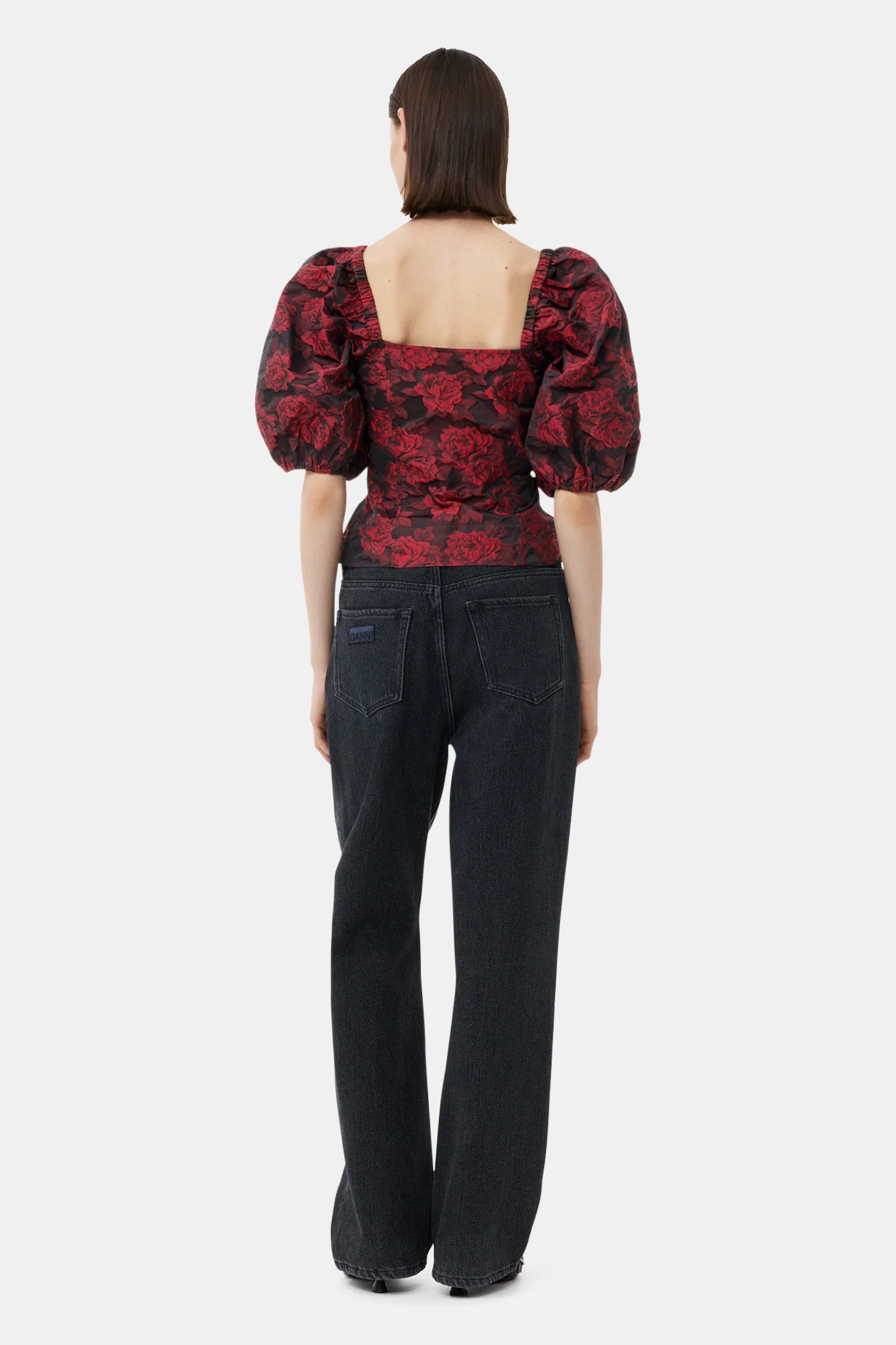 Botanical Jacquard Fitted Blouse | High Risk Red - Image 6