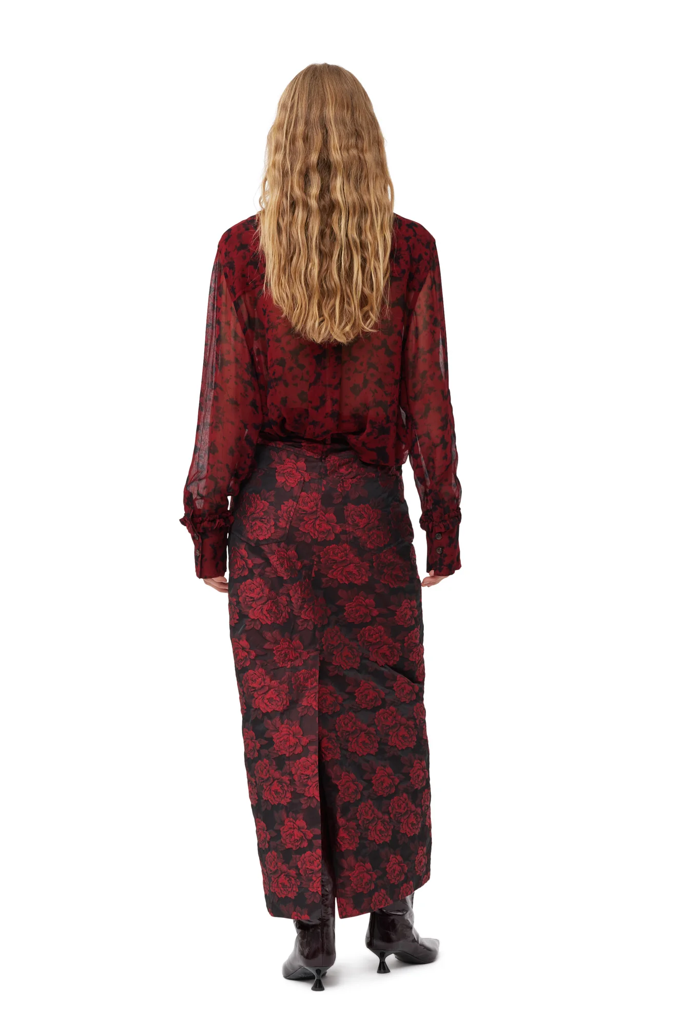 Botanical Jacquard Long Skirt | High Risk Red - Image 4