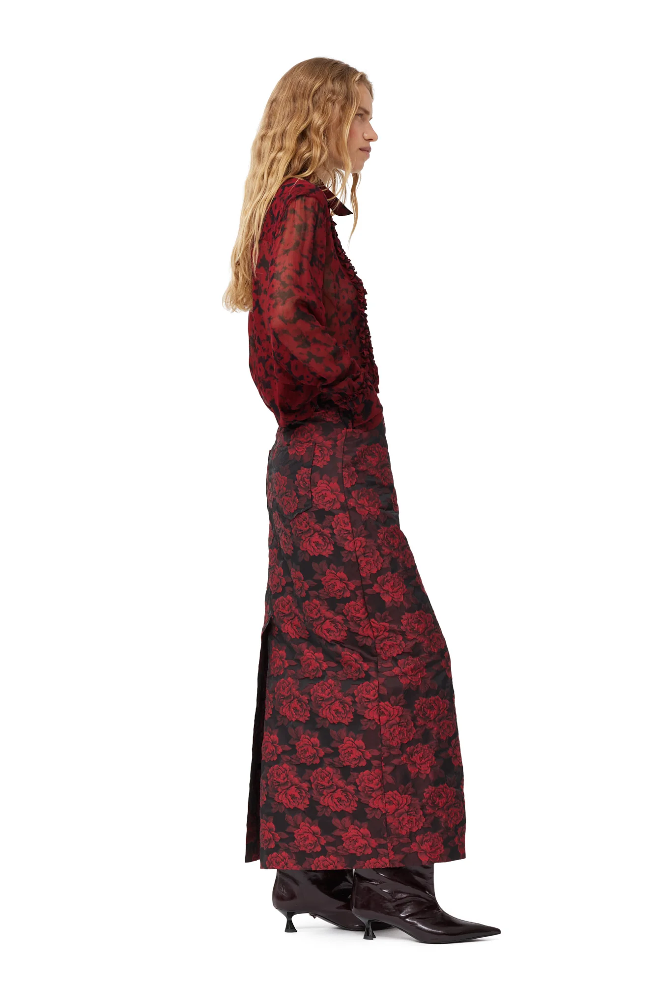 Botanical Jacquard Long Skirt | High Risk Red - Image 5