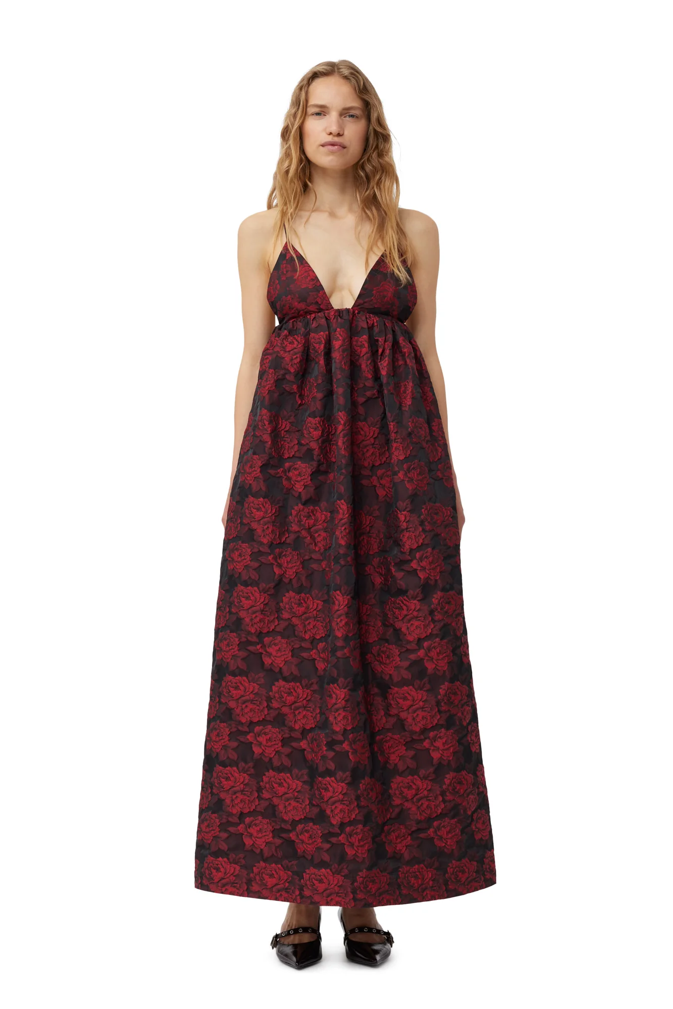 Botanical Jacquard Long Strap Dress | High Risk Red - Image 3