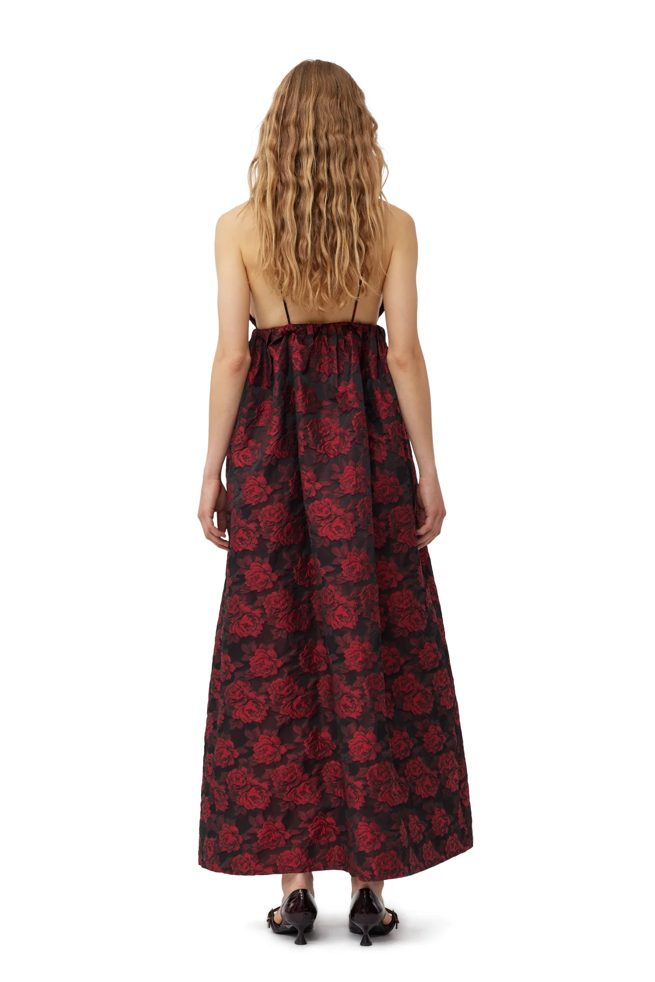 Botanical Jacquard Long Strap Dress | High Risk Red - Image 4