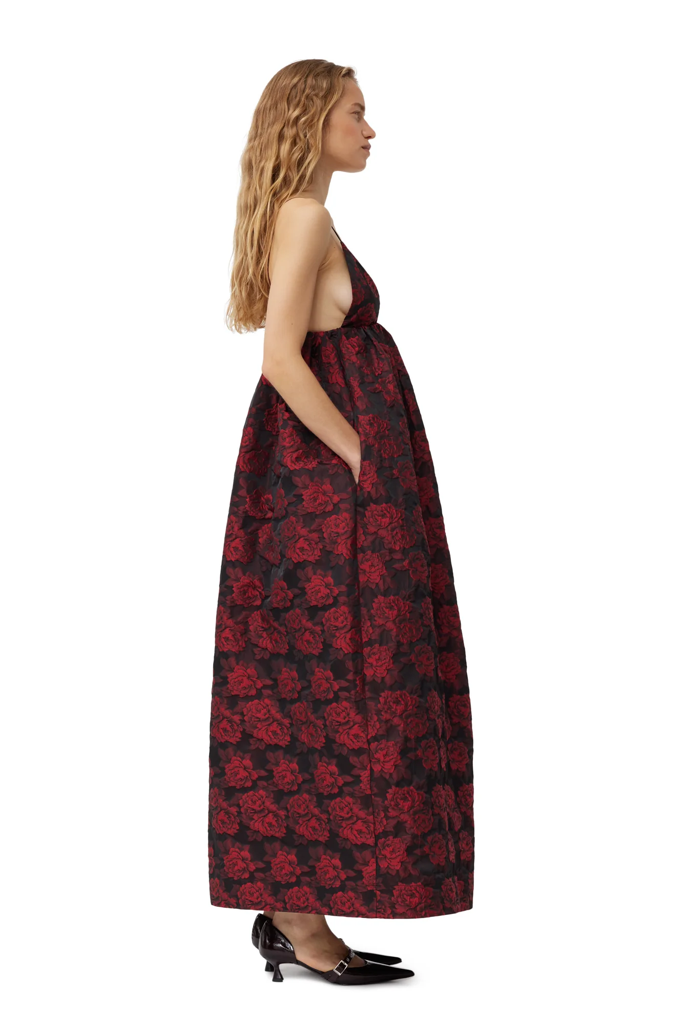 Botanical Jacquard Long Strap Dress | High Risk Red - Image 5