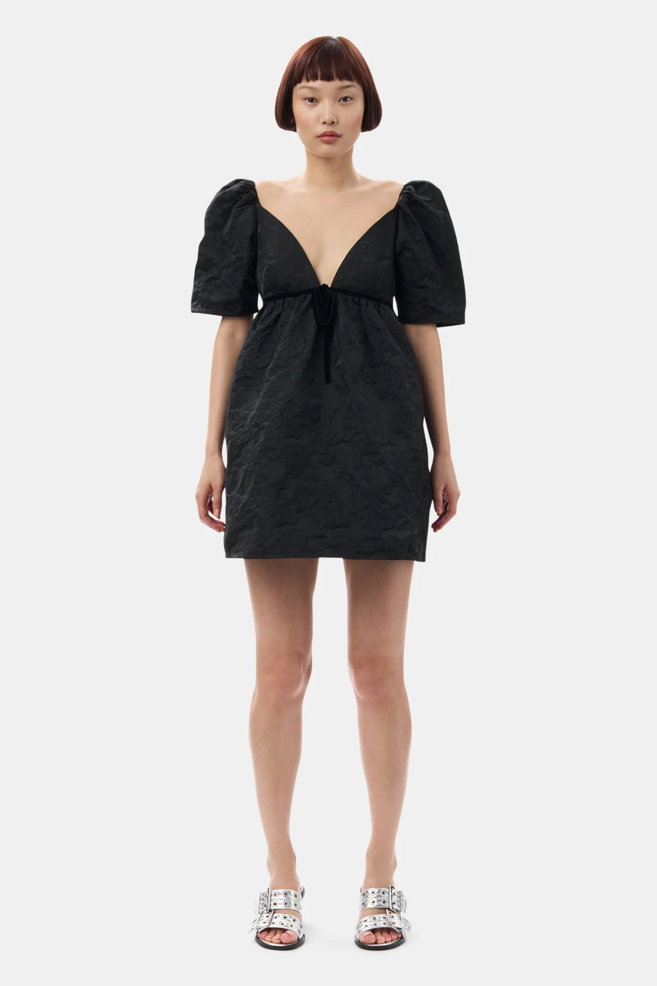 Botanical Jacquard Mini Dress | Black - Image 3