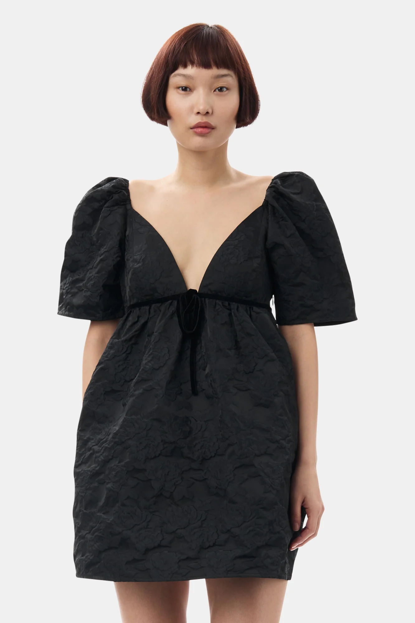 Botanical Jacquard Mini Dress | Black - Image 4