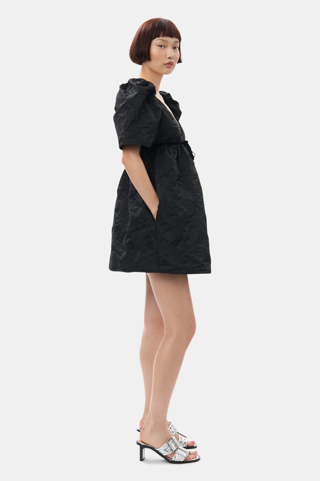 Botanical Jacquard Mini Dress | Black - Image 5