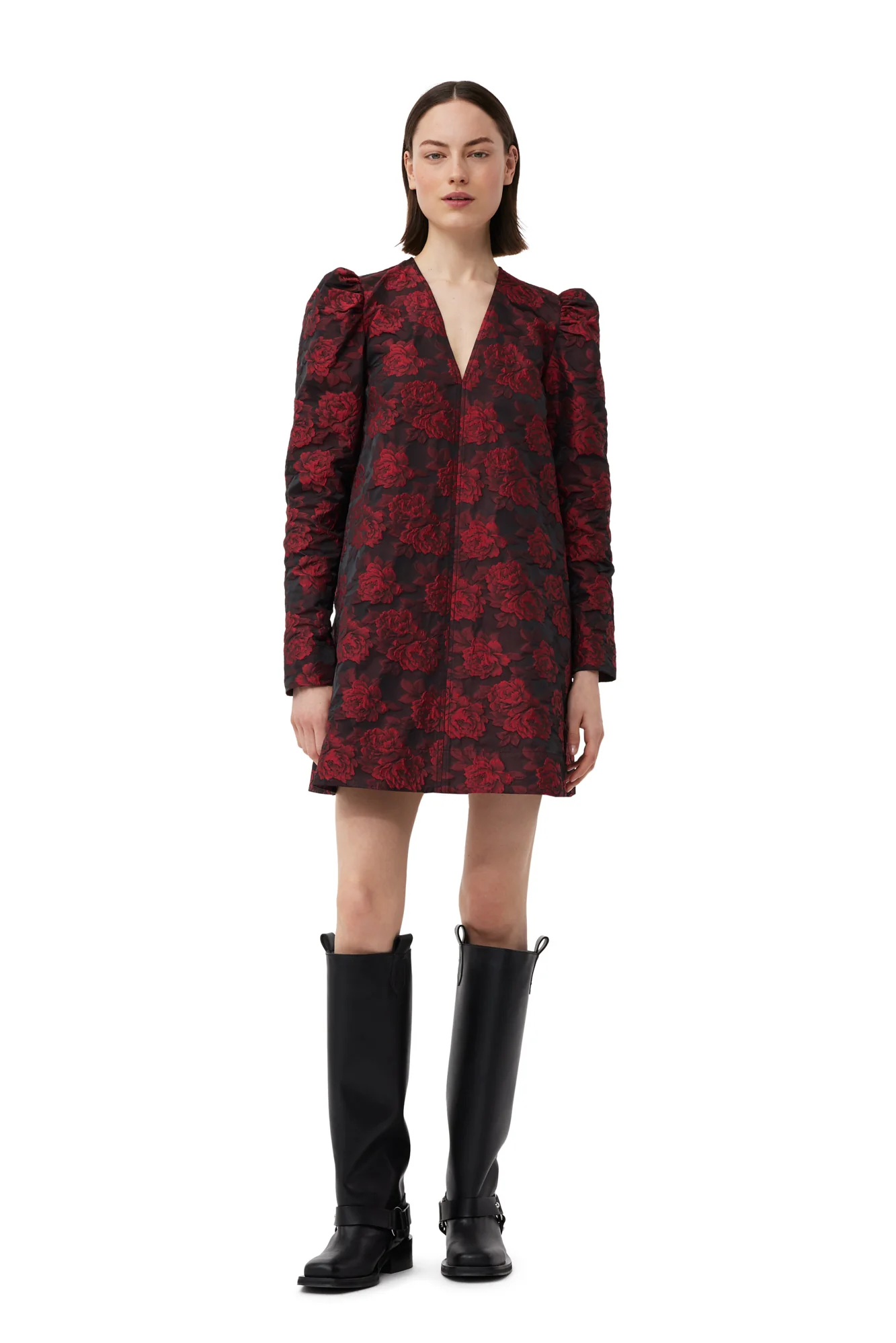 Botanical Jacquard Mini Dress | High Risk Red - Image 5