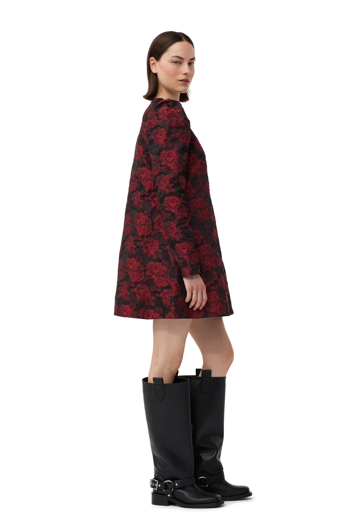 Botanical Jacquard Mini Dress | High Risk Red - Image 7