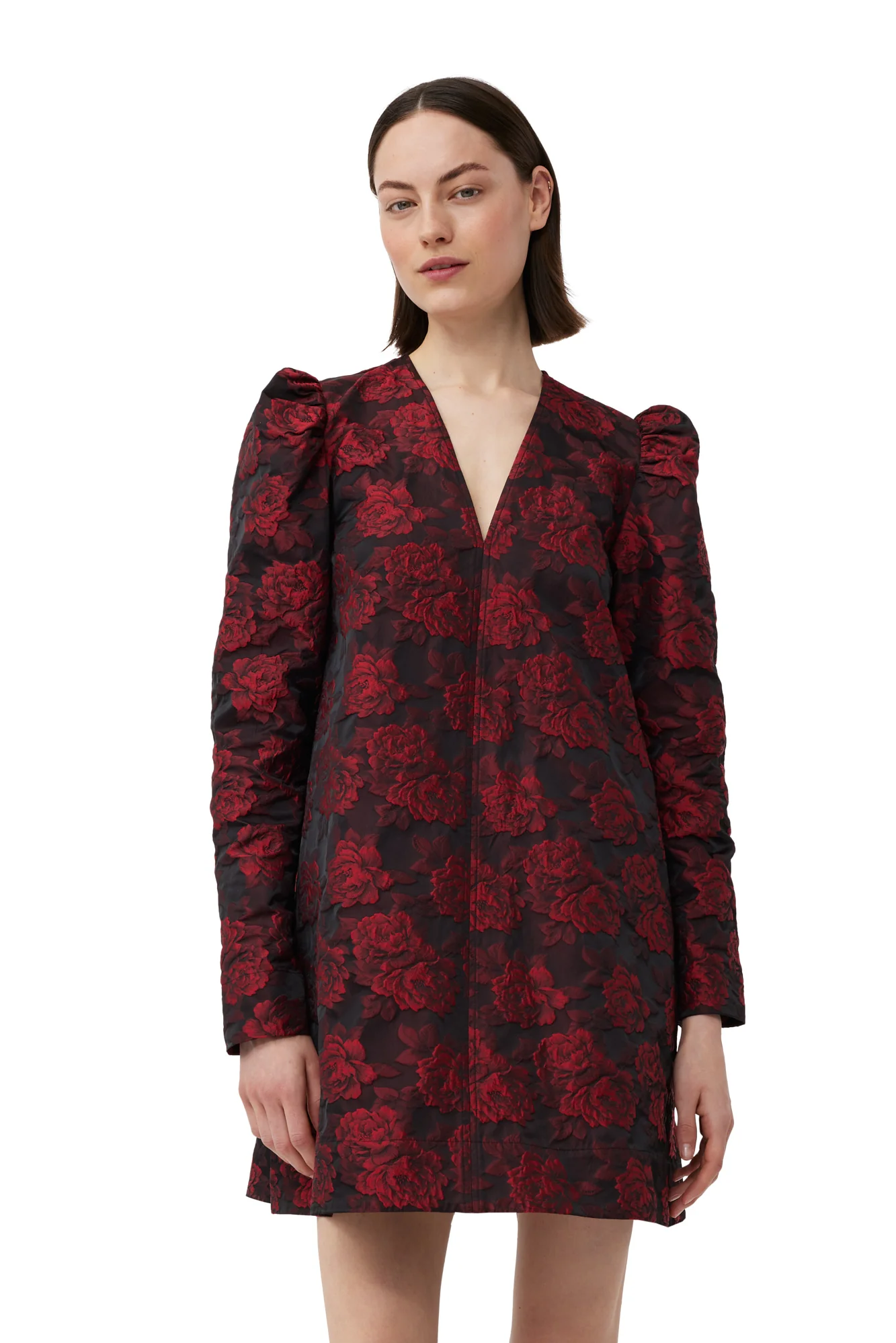 Botanical Jacquard Mini Dress | High Risk Red - Image 8