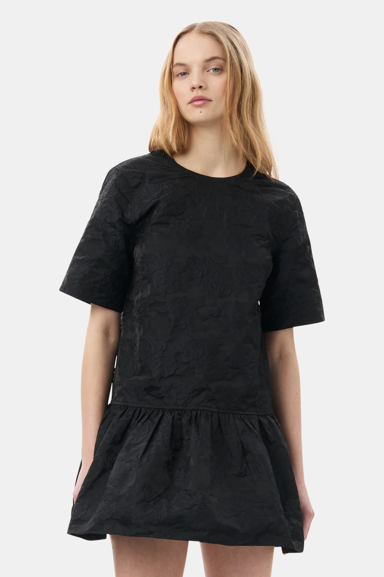 Botanical Jacquard Open-back Mini Dress | Black - Image 4