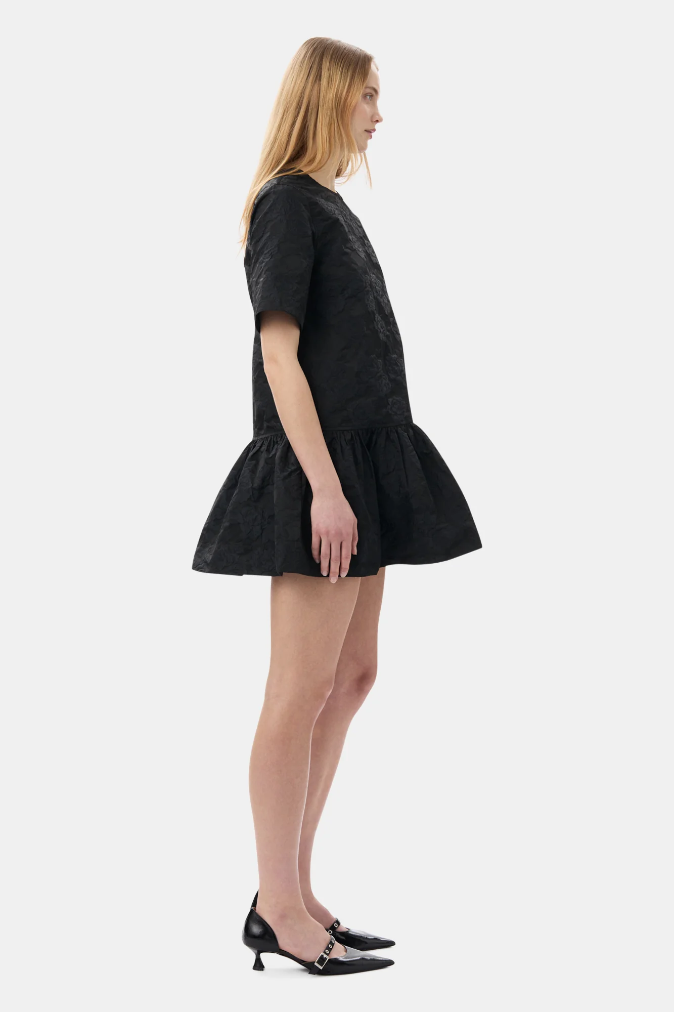 Botanical Jacquard Open-back Mini Dress | Black - Image 5