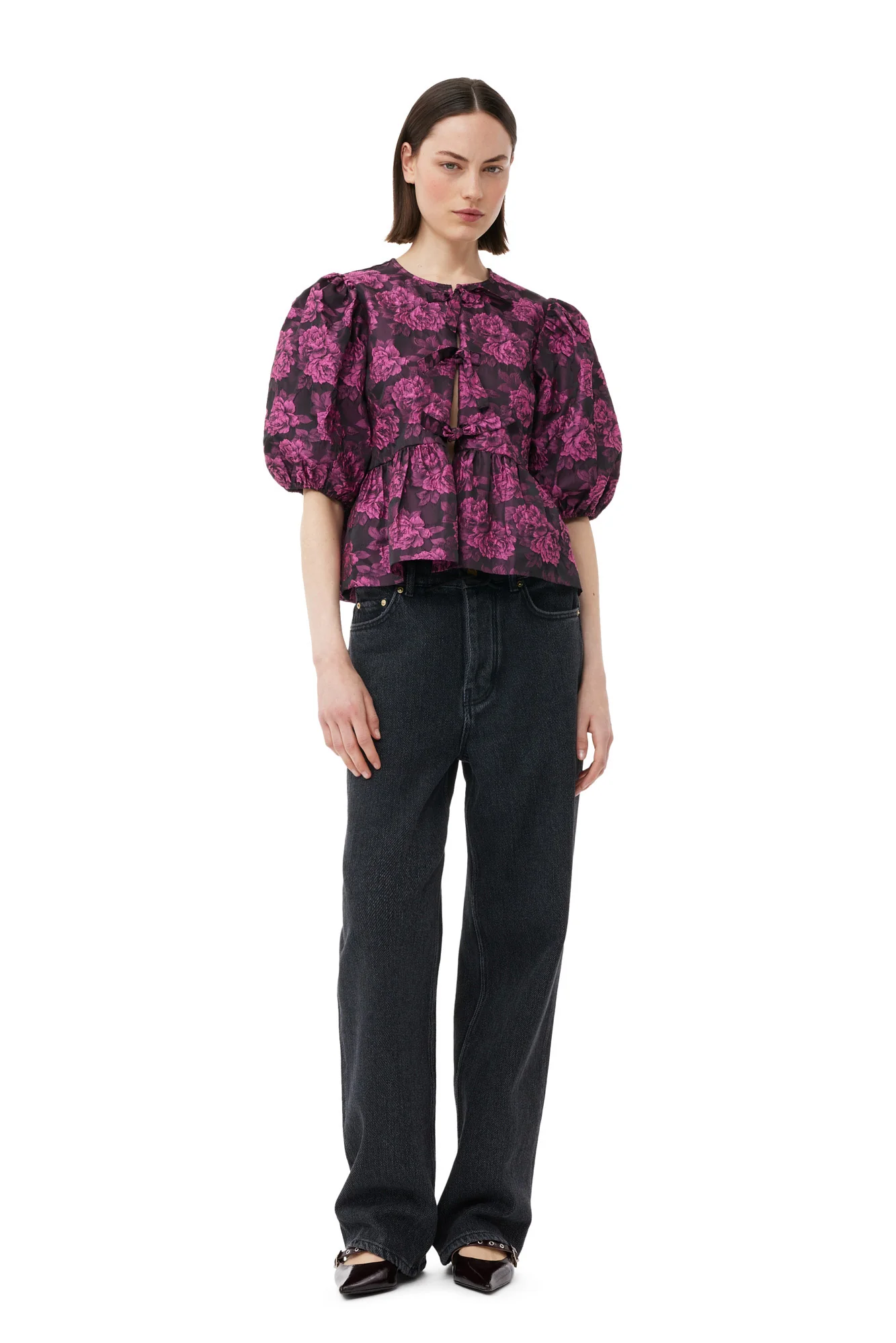 Botanical Jacquard Peplum Blouse | Cone Flower - Image 4