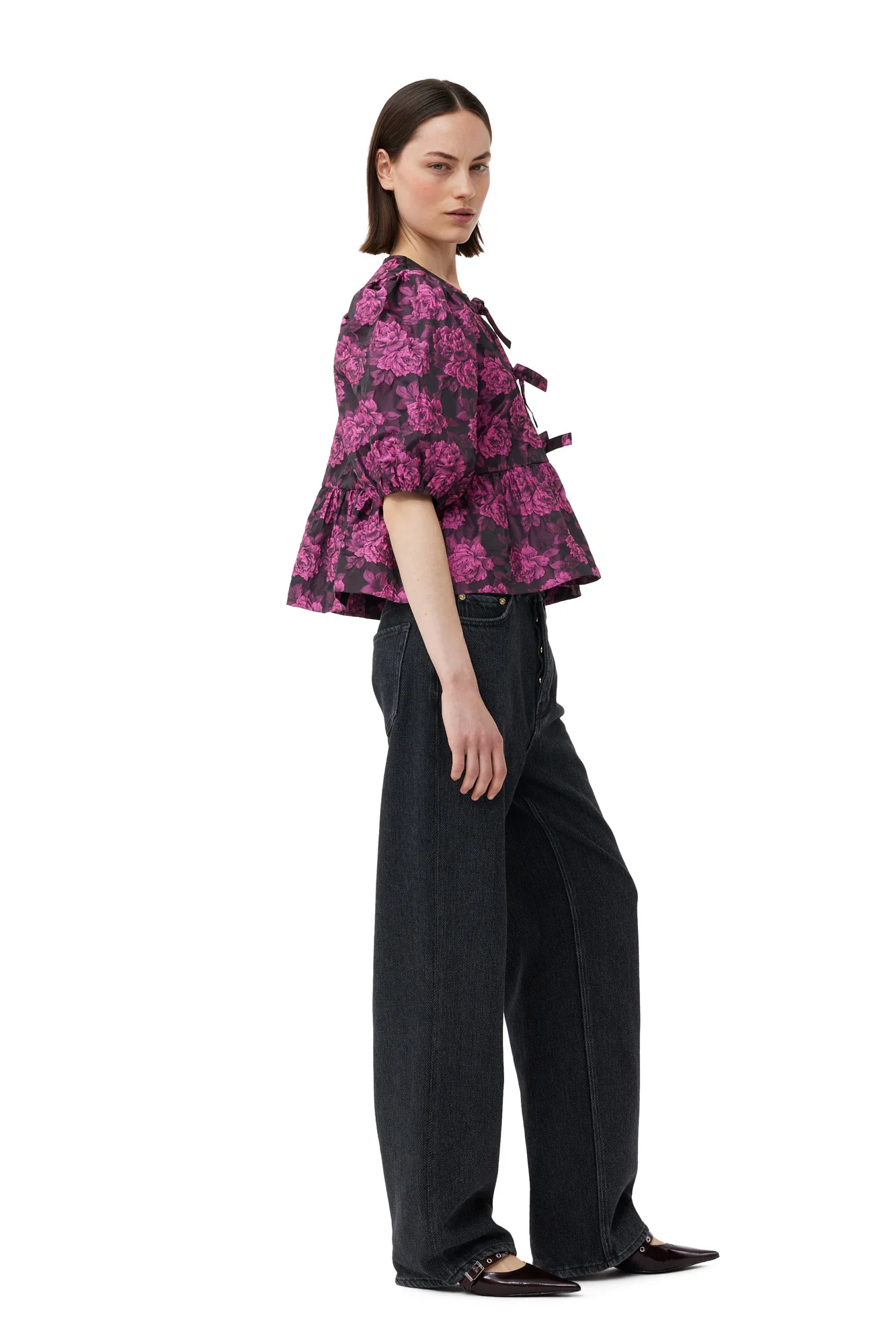 Botanical Jacquard Peplum Blouse | Cone Flower - Image 5