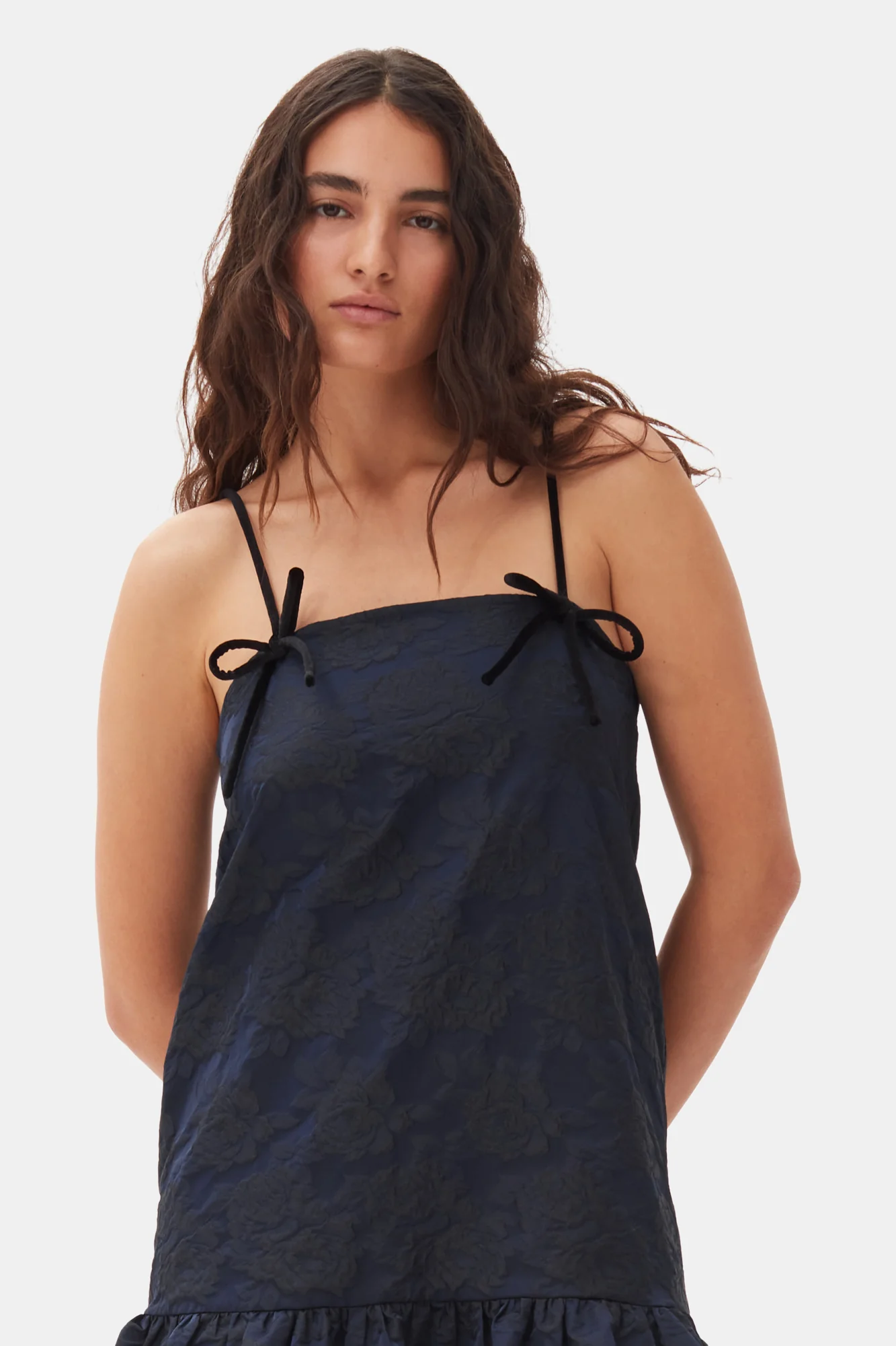 Botanical Jacquard Strap Midi Dress | Peacoat - Image 4