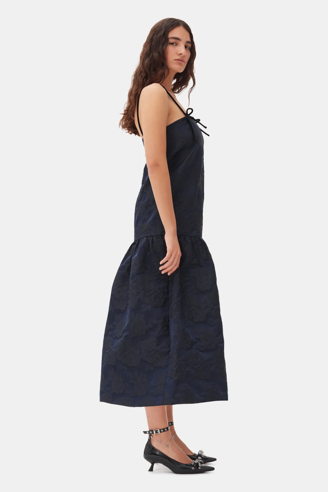 Botanical Jacquard Strap Midi Dress | Peacoat - Image 5