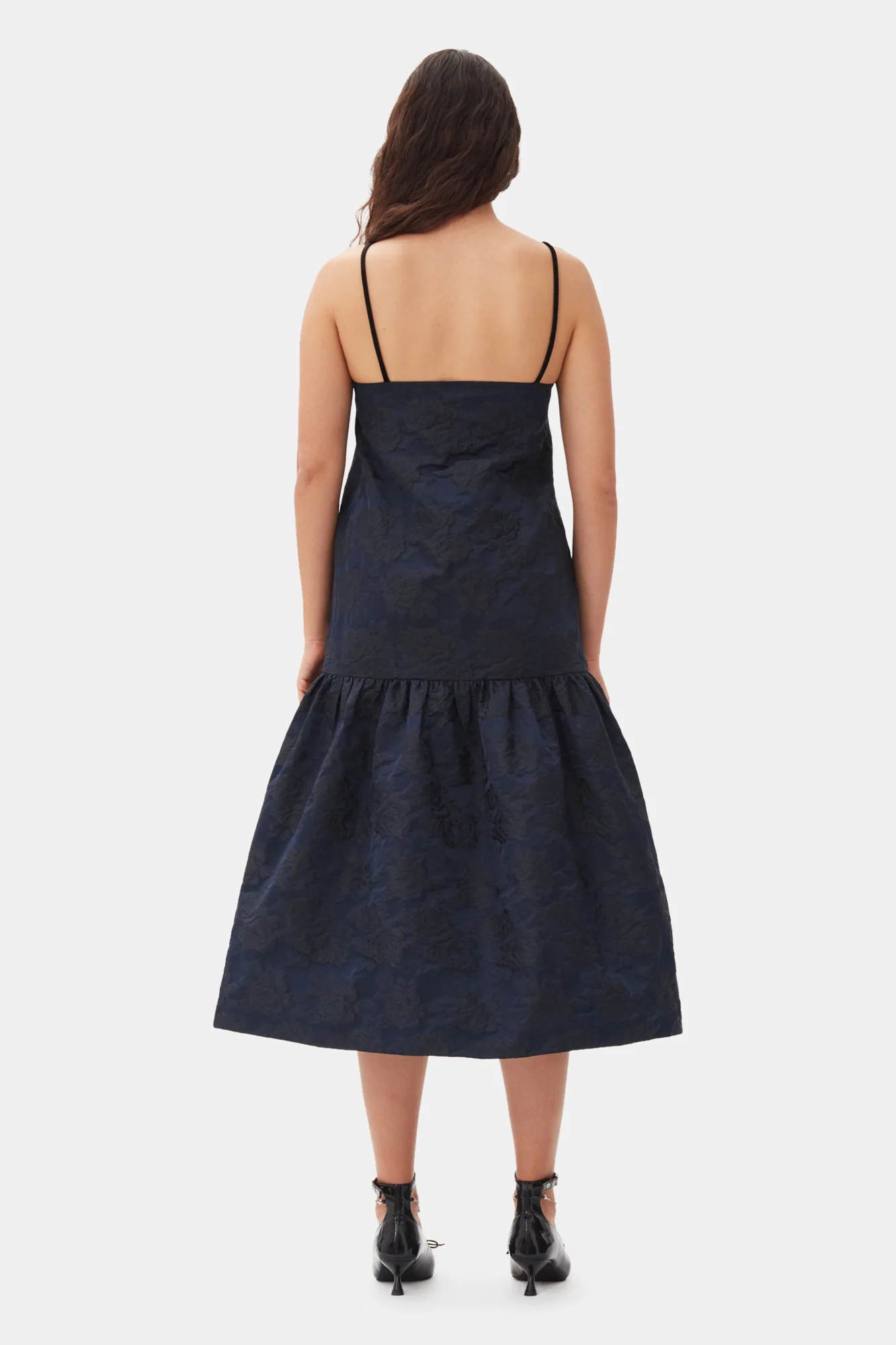 Botanical Jacquard Strap Midi Dress | Peacoat - Image 6