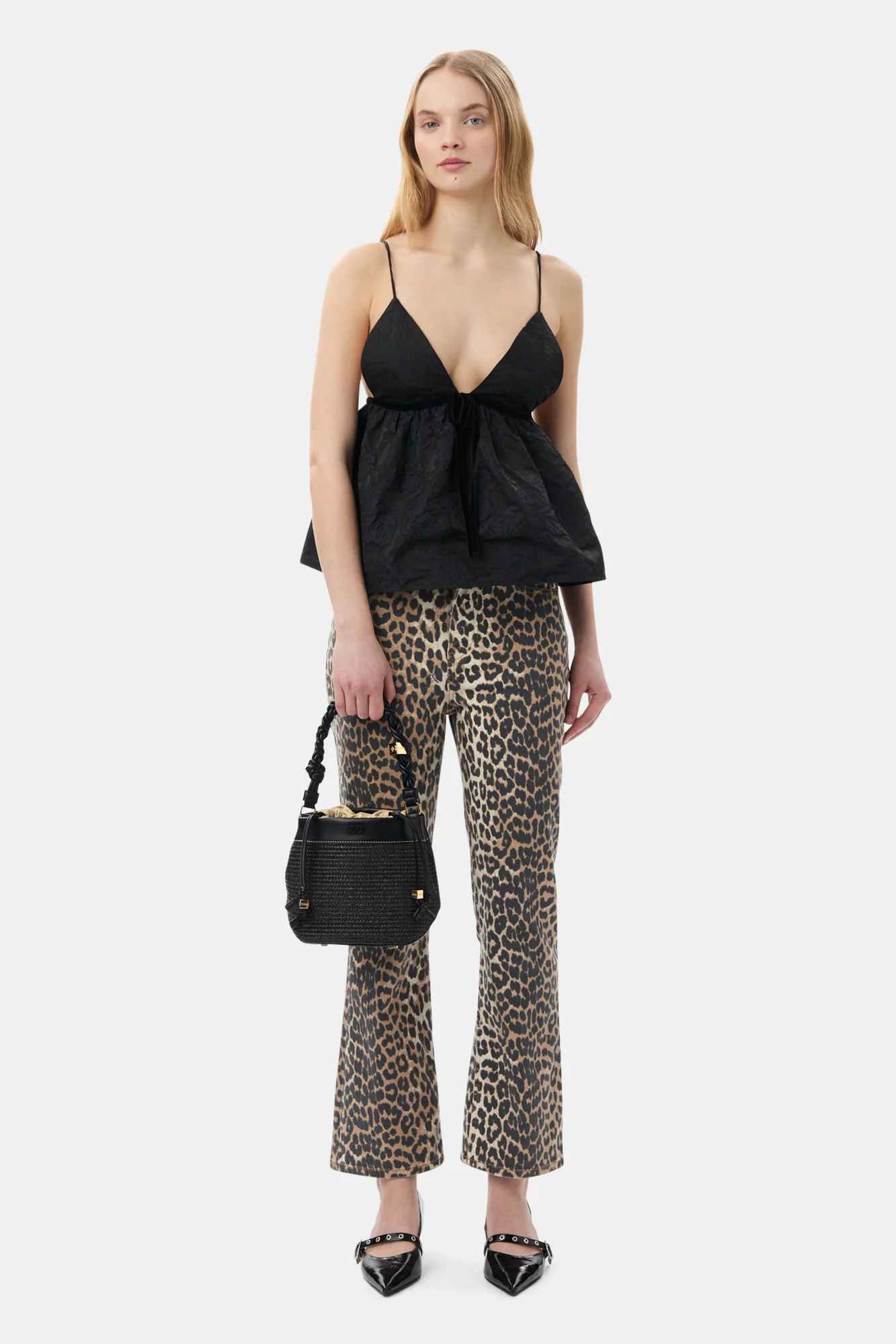 Botanical Jacquard Strap Top | Black - Image 4