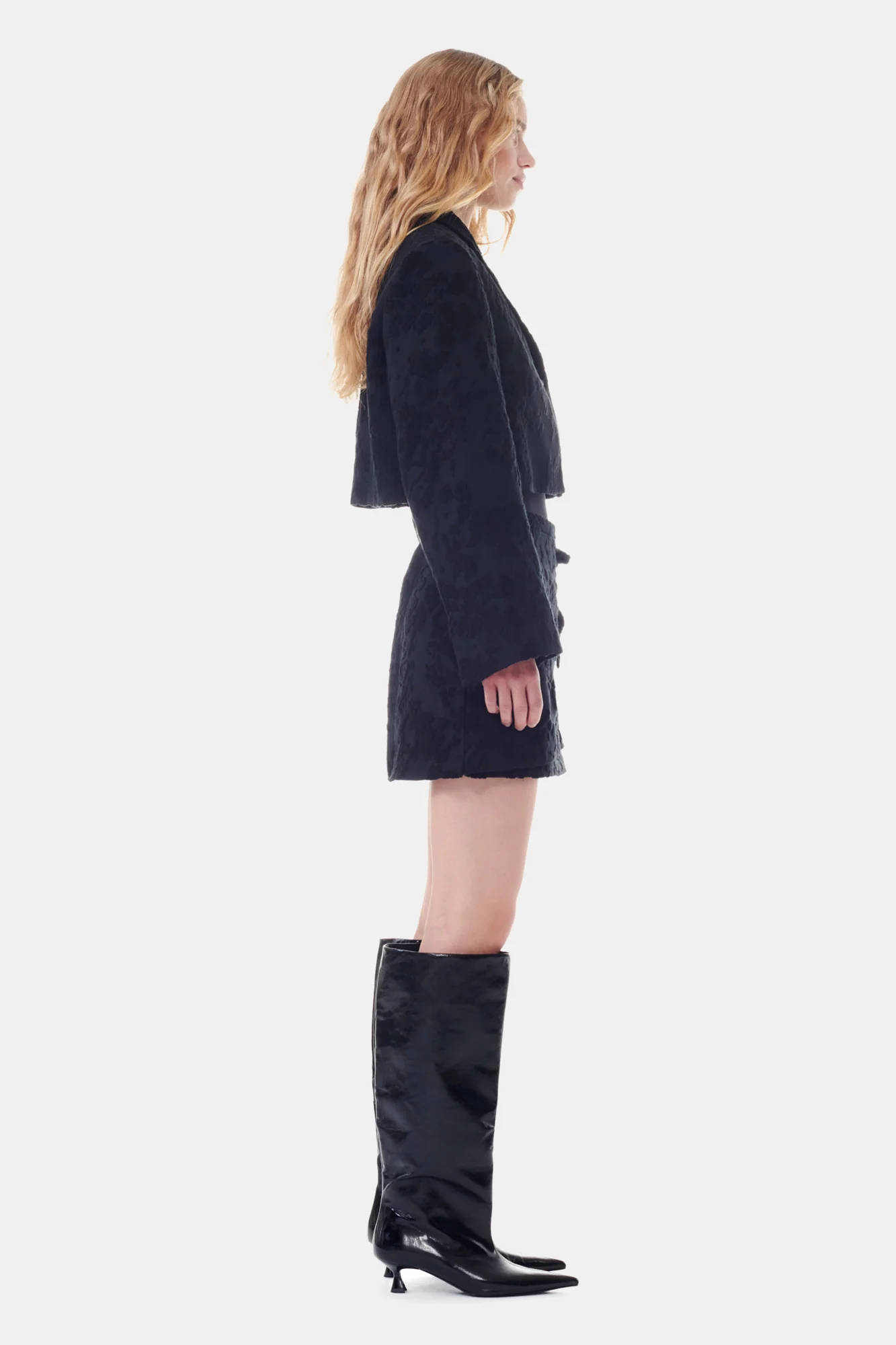 Boucle Jacquard Cropped Blazer | Black - Image 5