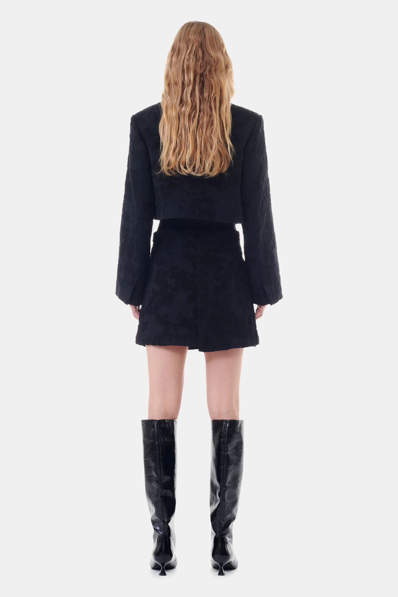 Boucle Jacquard Cropped Blazer | Black - Image 6