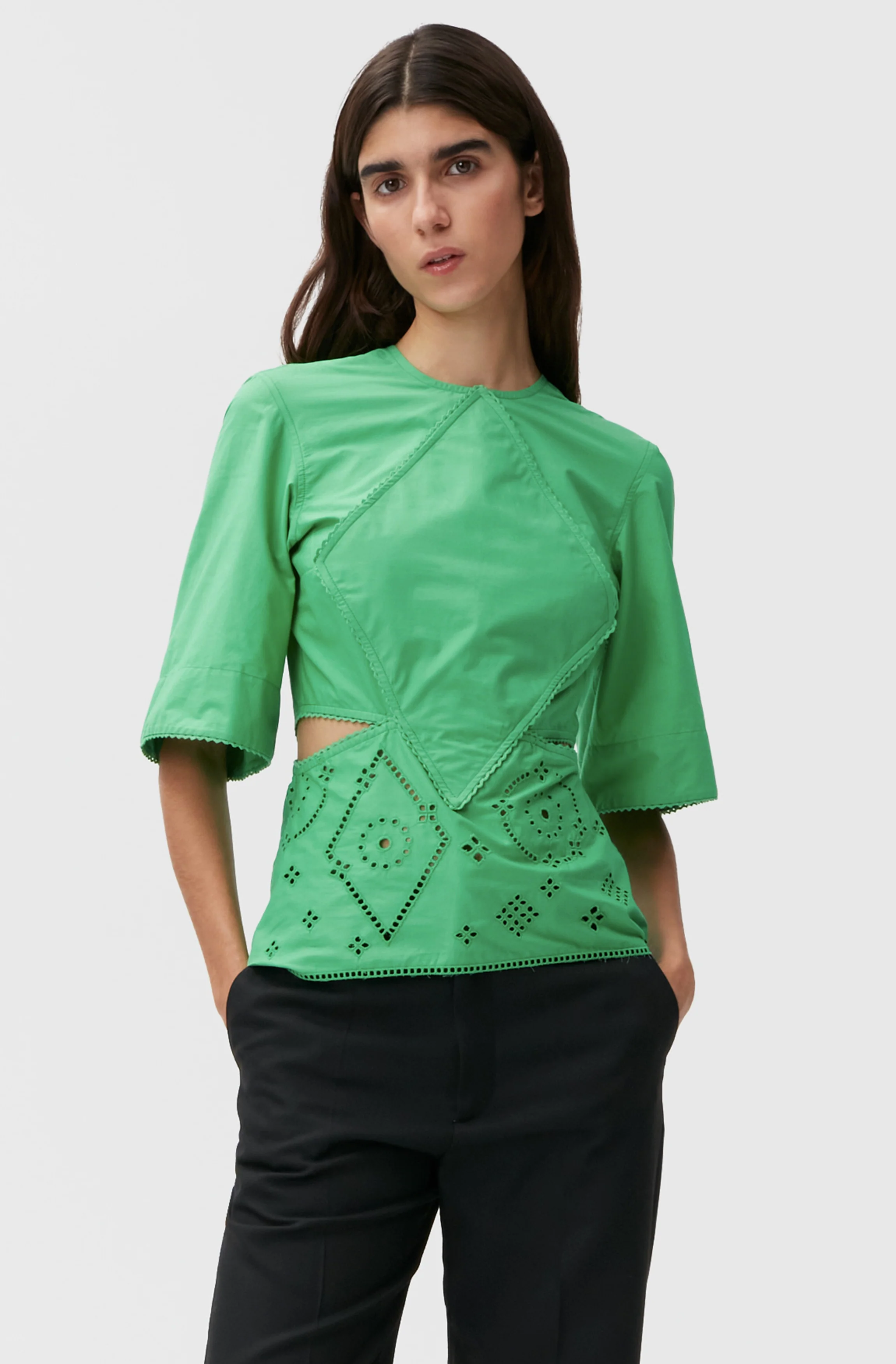 Broderie Anglaise Blouse | Kelly Green - Image 2