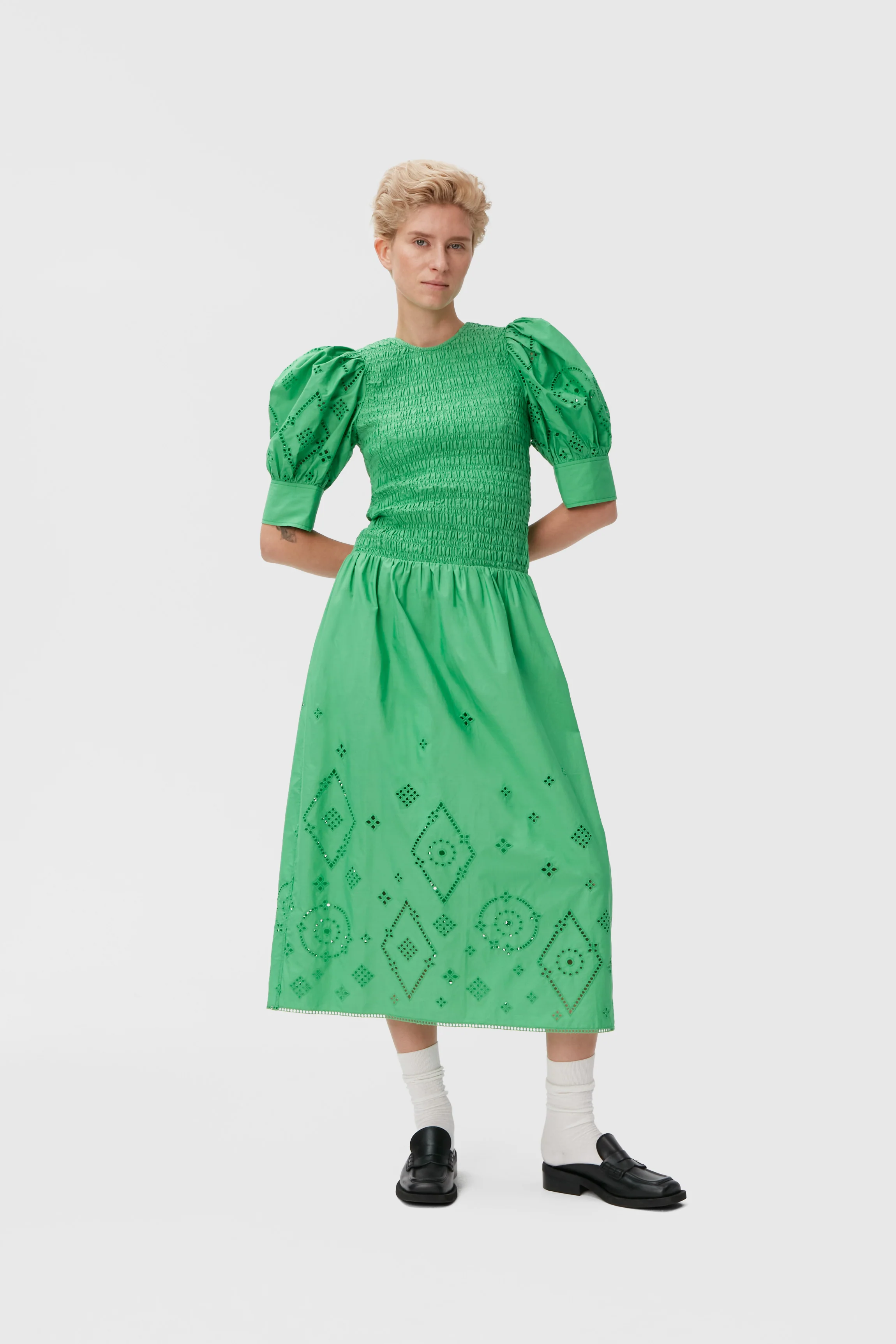 Broderie Anglaise Midi Dress | Kelly Green - Image 3