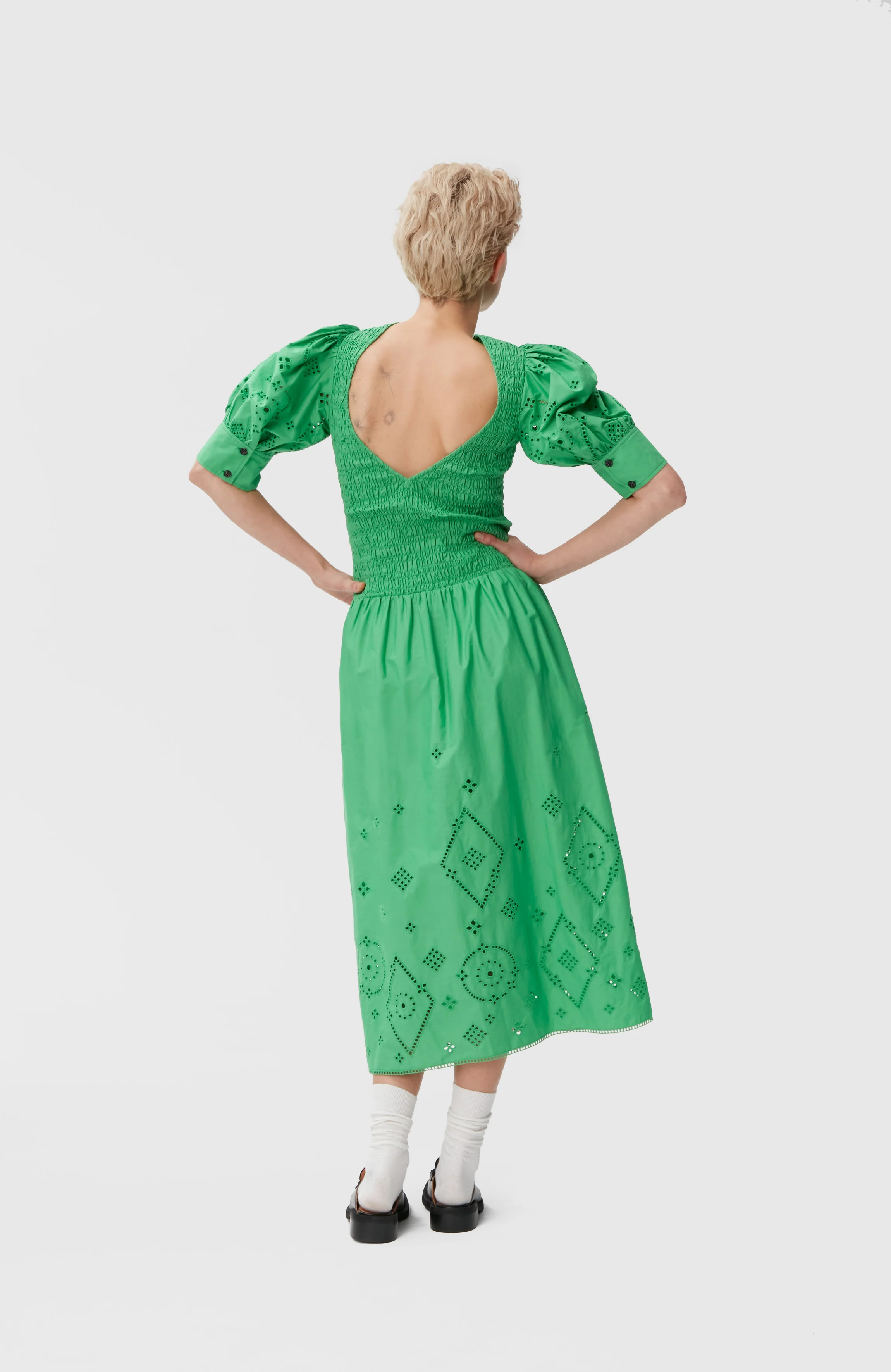 Broderie Anglaise Midi Dress | Kelly Green - Image 4