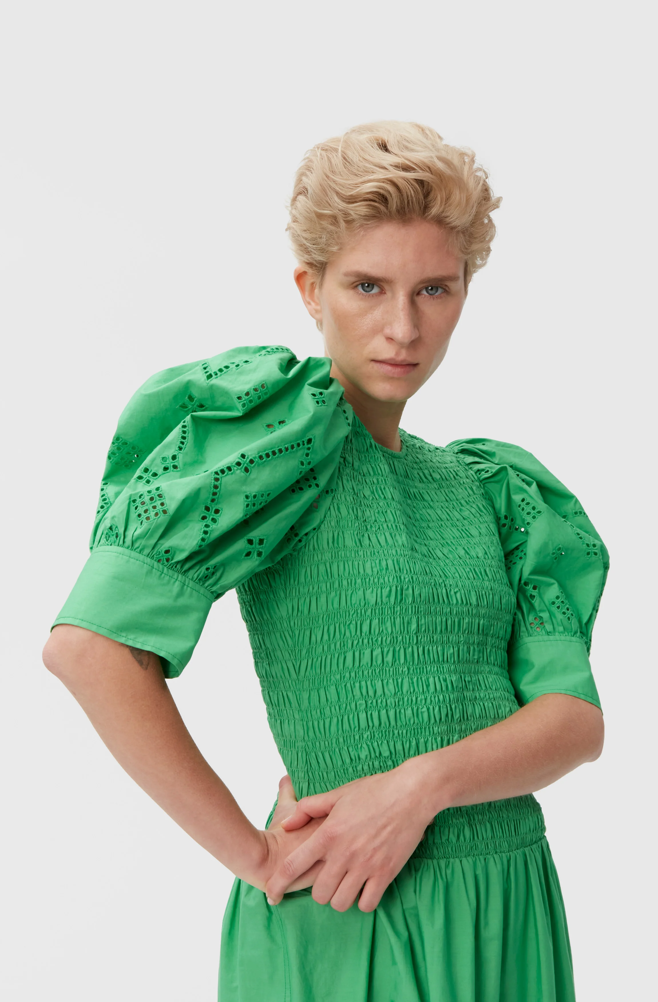 Broderie Anglaise Midi Dress | Kelly Green - Image 5