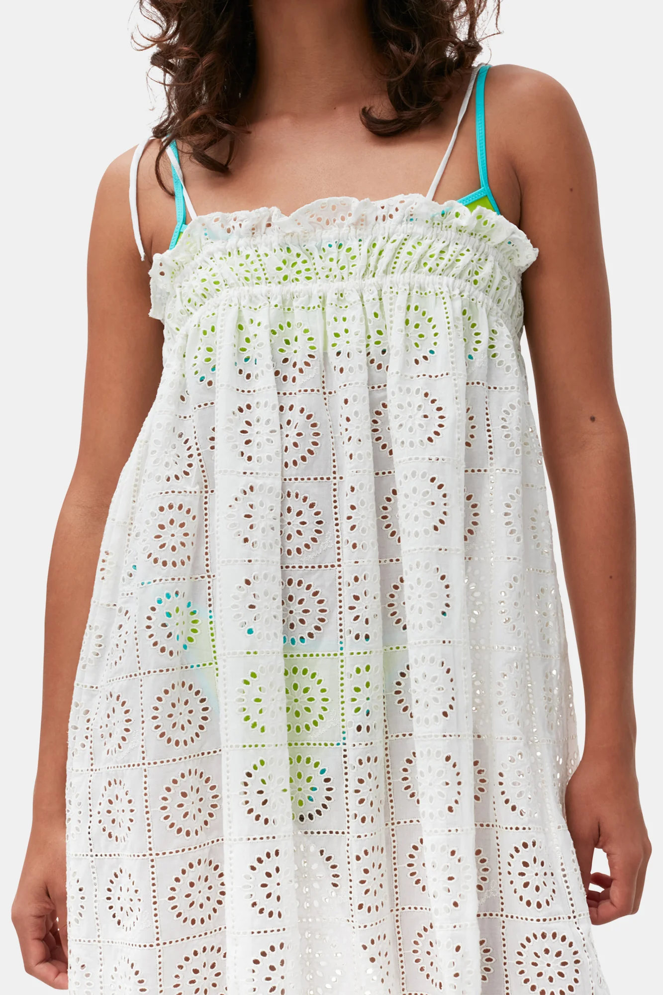 Broderie Anglaise Strap Dress | Bright White - Image 5
