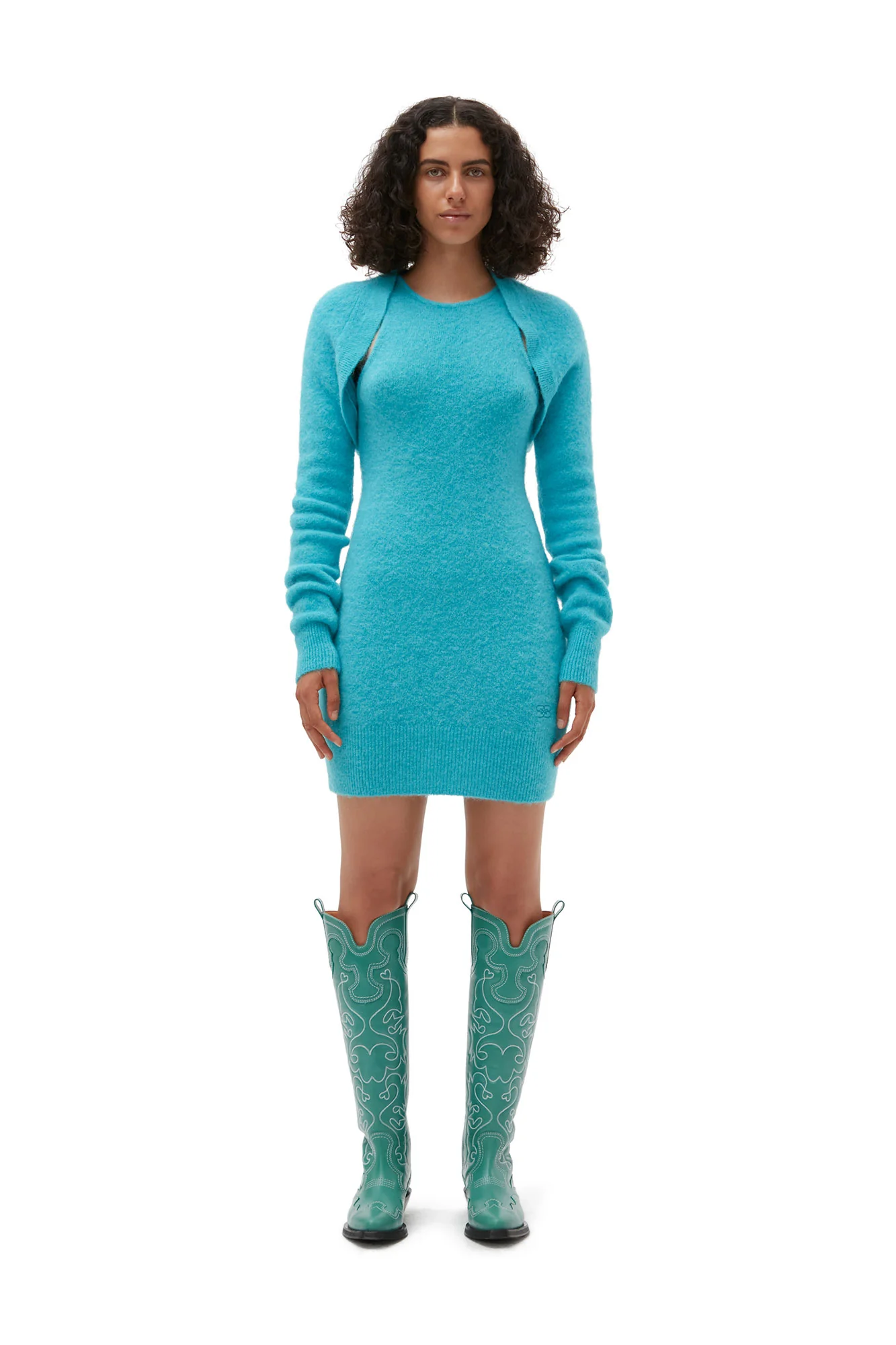 Brushed Alpaca Mini Dress | Blue Curacao - Image 9