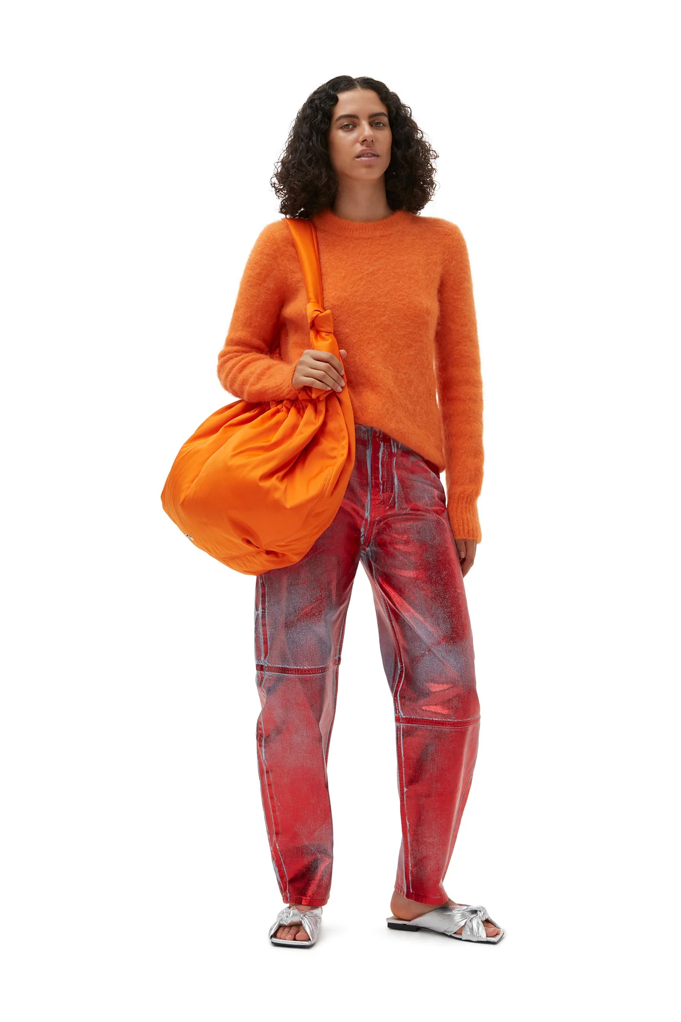 Brushed Alpaca O-Neck | Vibrant Orange - Image 3