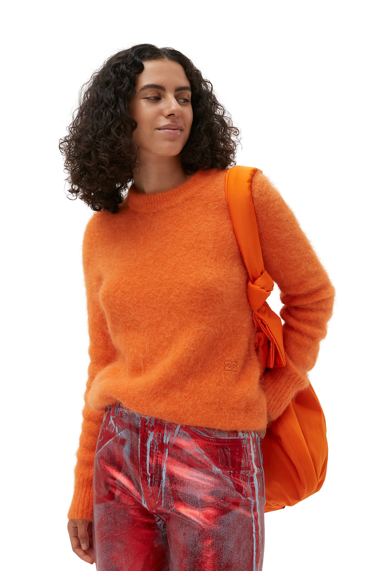 Brushed Alpaca O-Neck | Vibrant Orange - Image 5