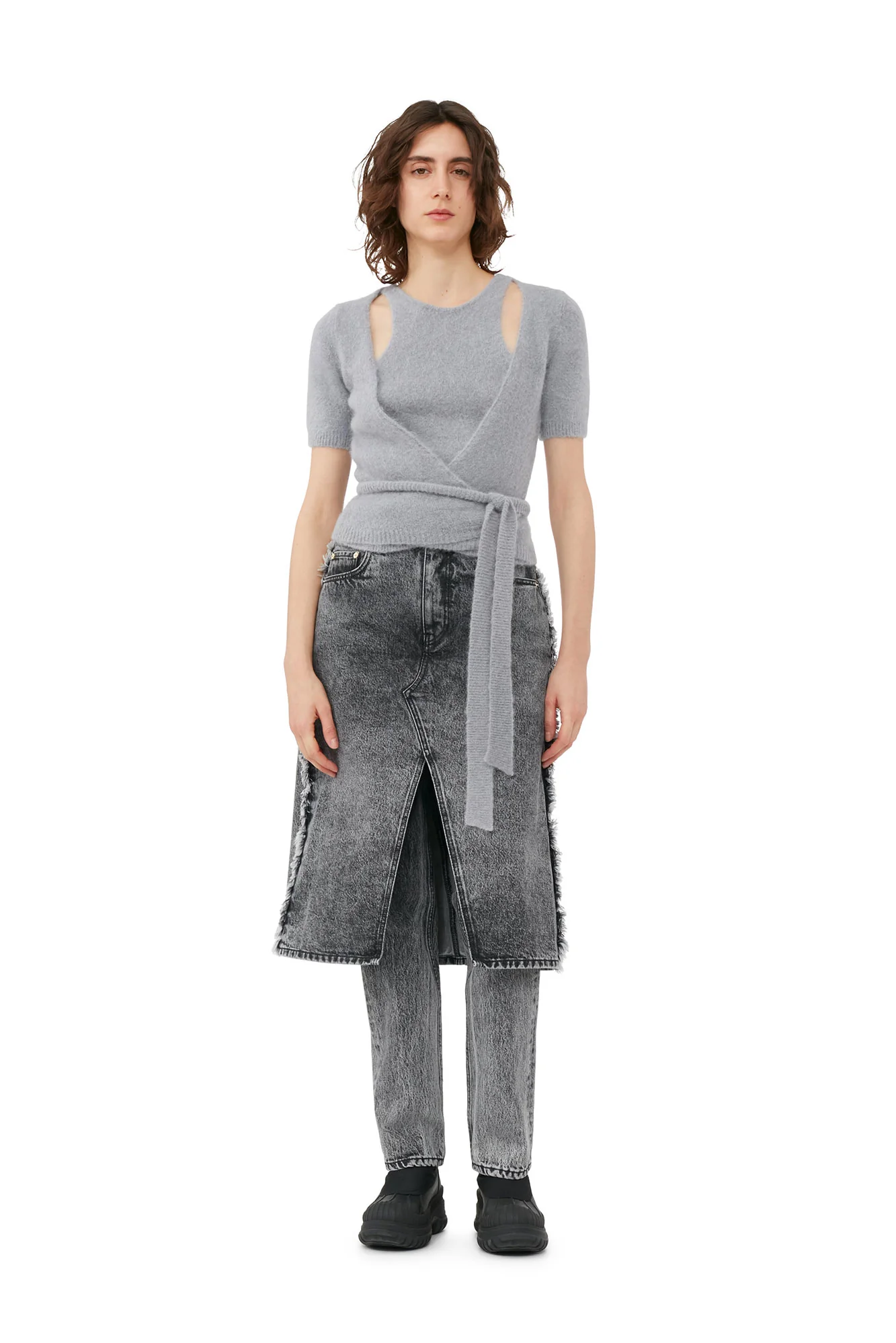 Brushed Alpaca Wrap Blouse | Frost Gray - Image 2