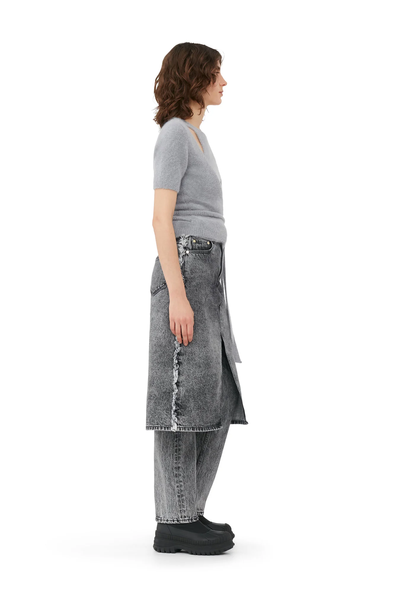 Brushed Alpaca Wrap Blouse | Frost Gray - Image 3