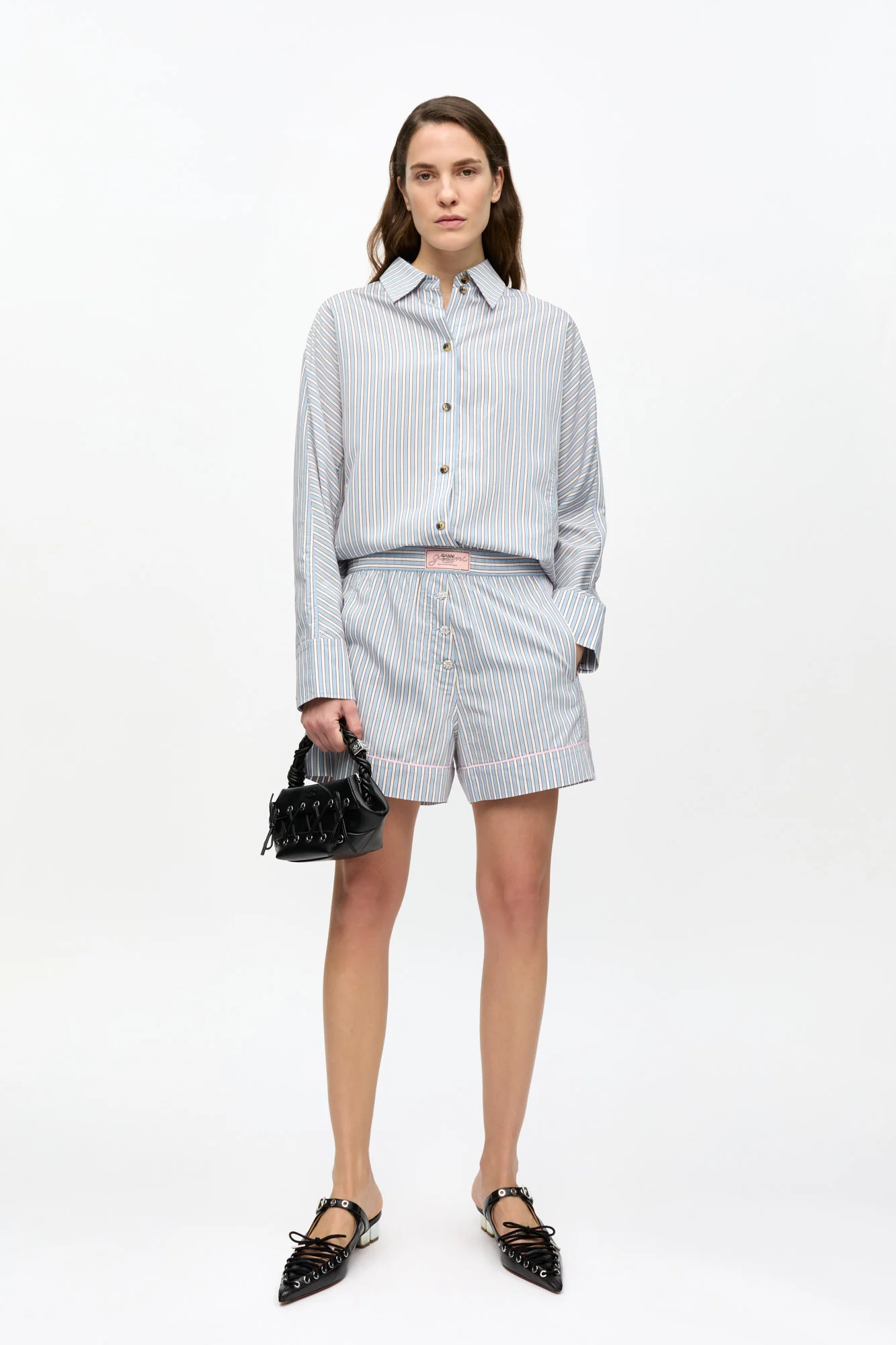 Candy-Striped Elasticated Shorts | Soft Chambray - Image 3