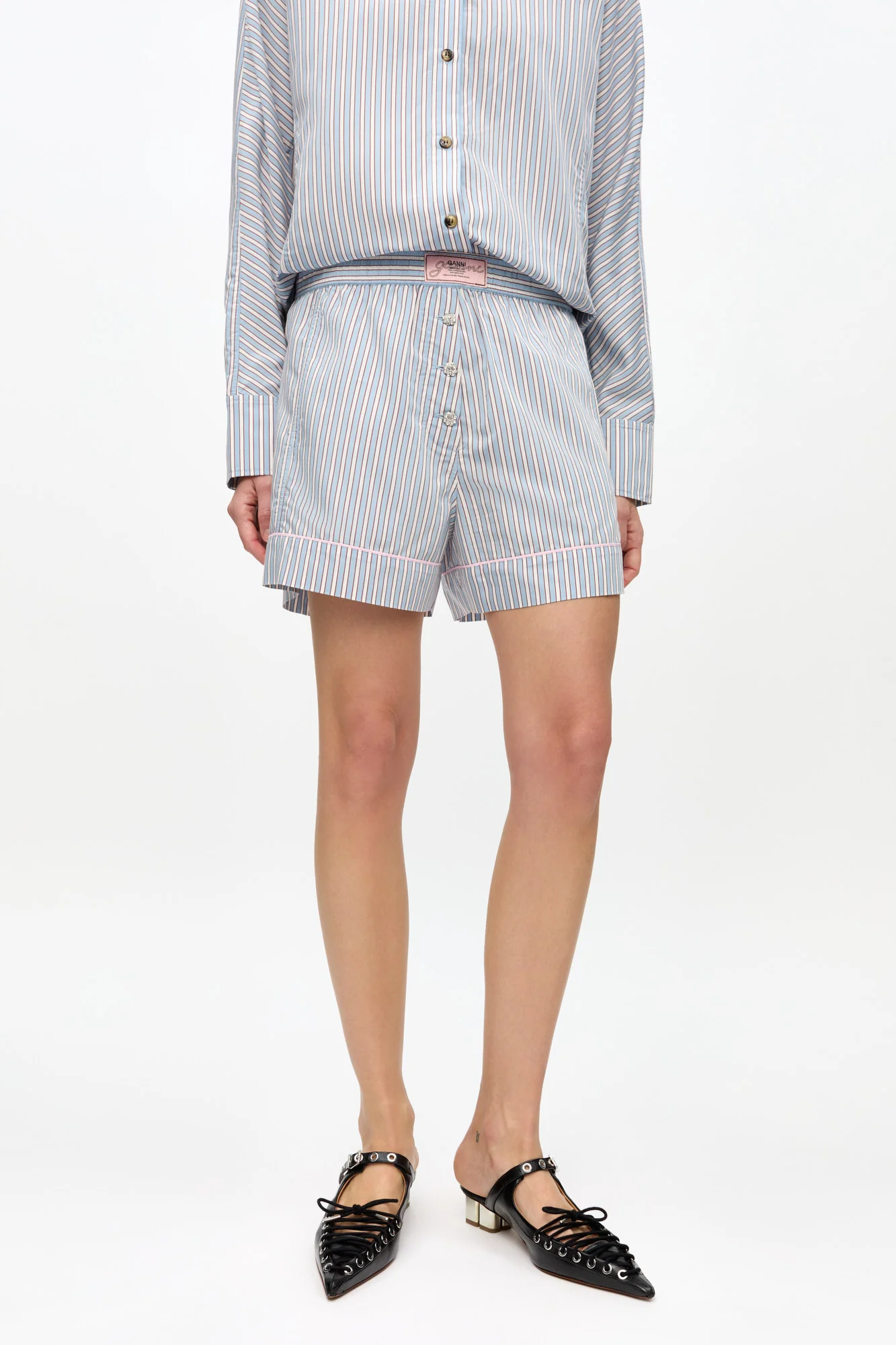 Candy-Striped Elasticated Shorts | Soft Chambray - Image 4