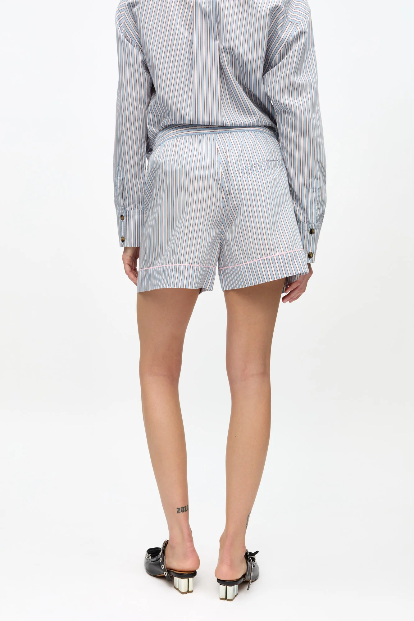 Candy-Striped Elasticated Shorts | Soft Chambray - Image 5