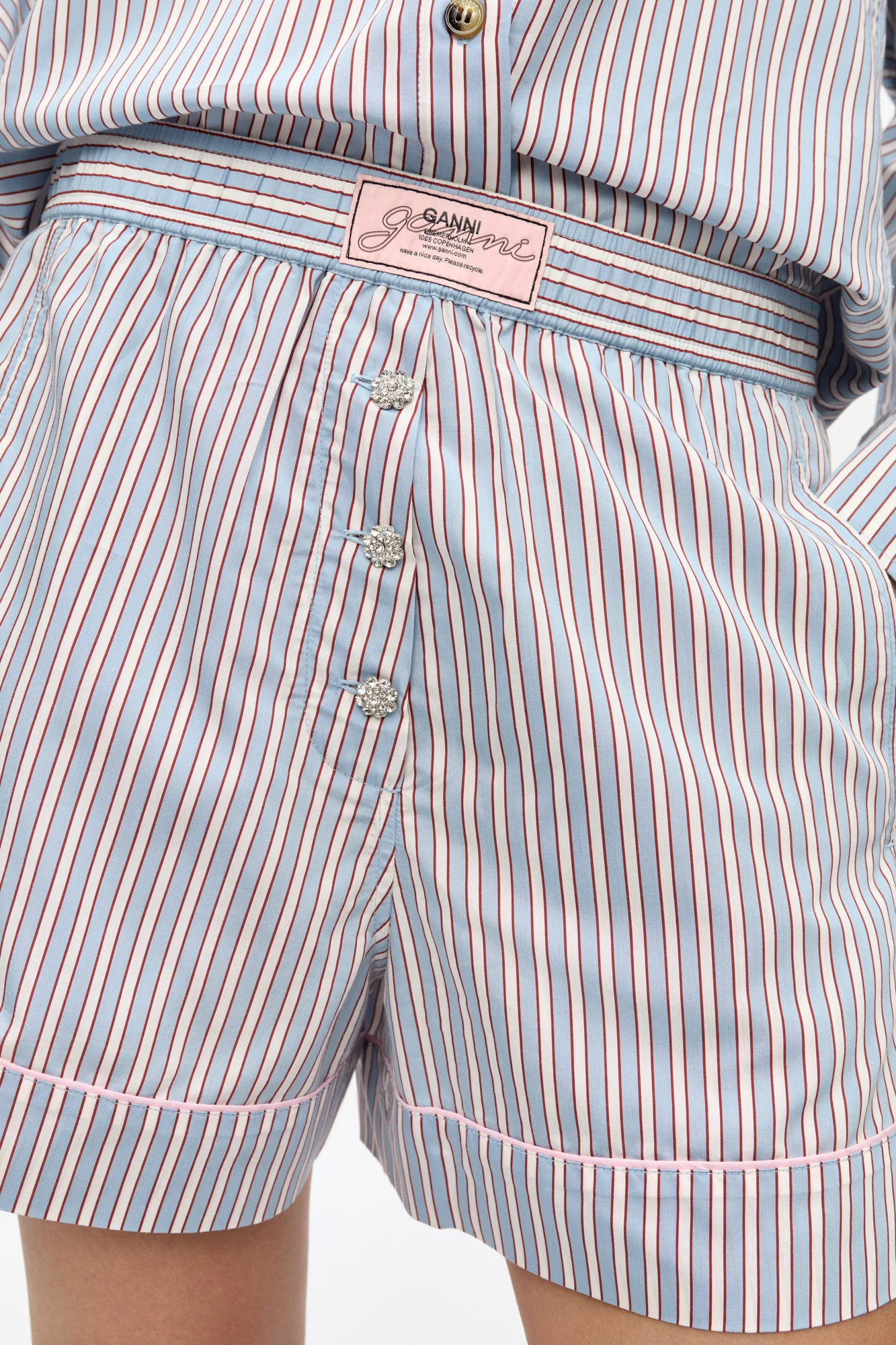 Candy-Striped Elasticated Shorts | Soft Chambray - Image 6