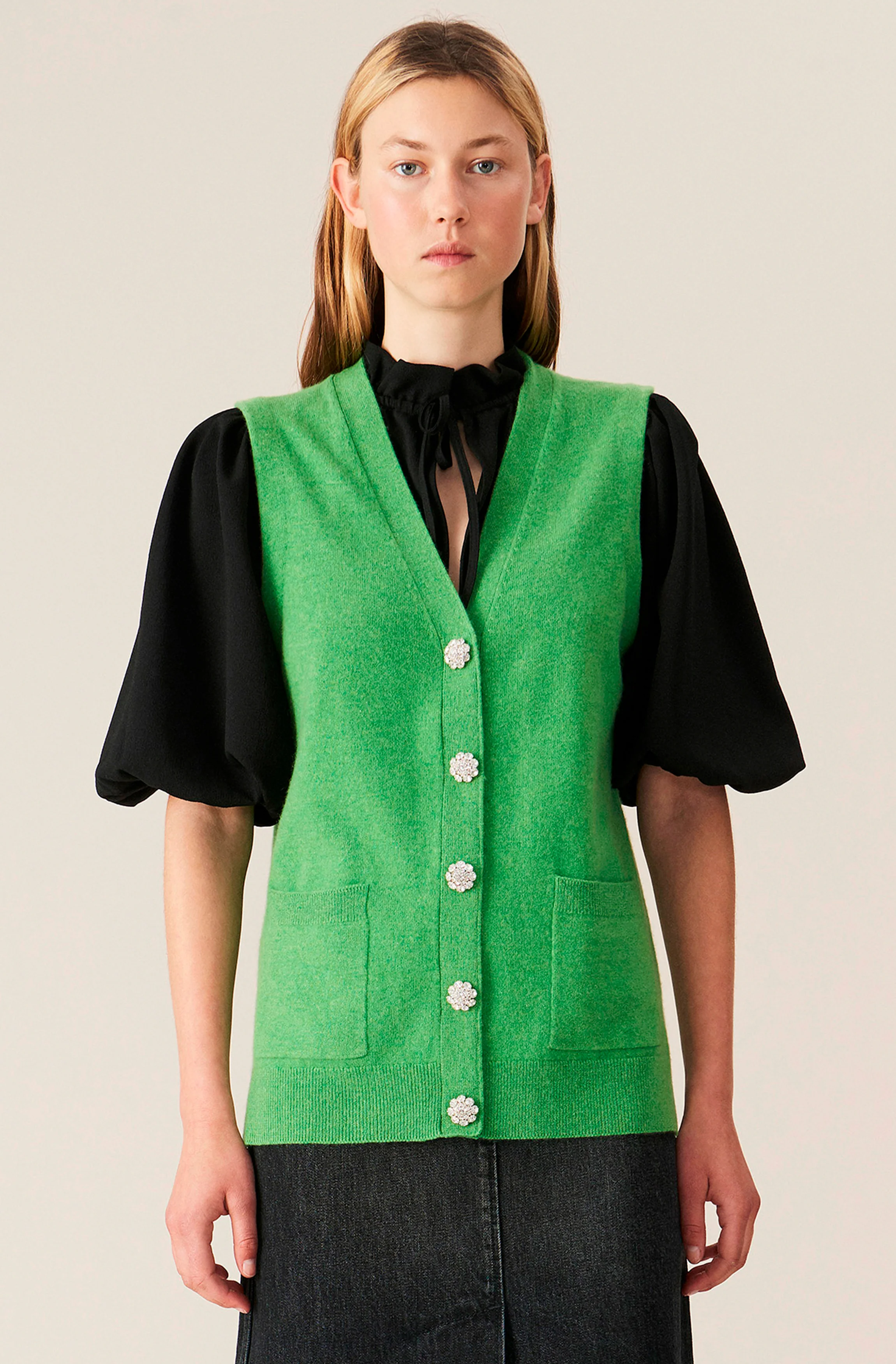 Cashmere Crystal Button Vest | Spring Bouquet - Image 2