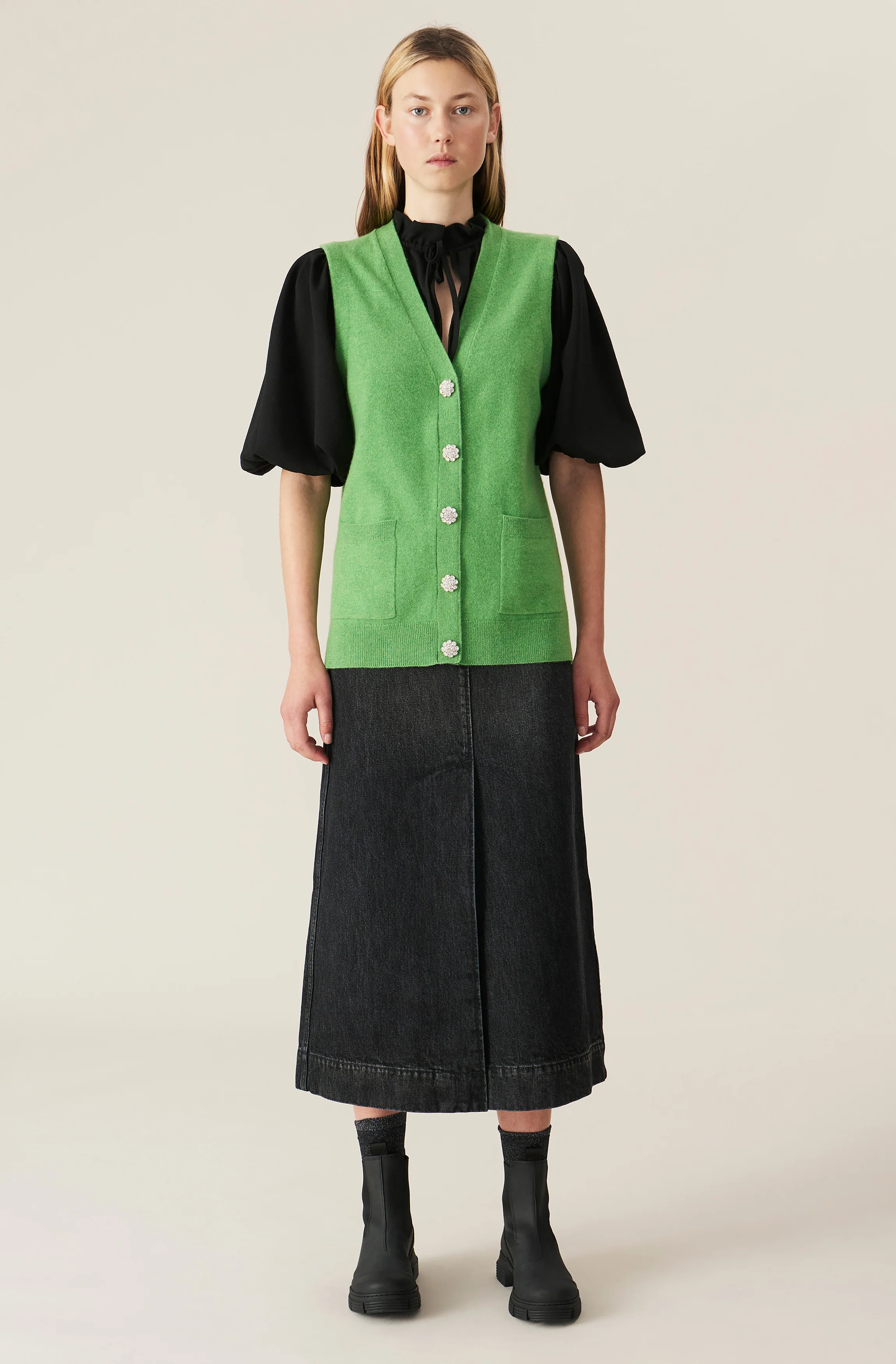 Cashmere Crystal Button Vest | Spring Bouquet - Image 3