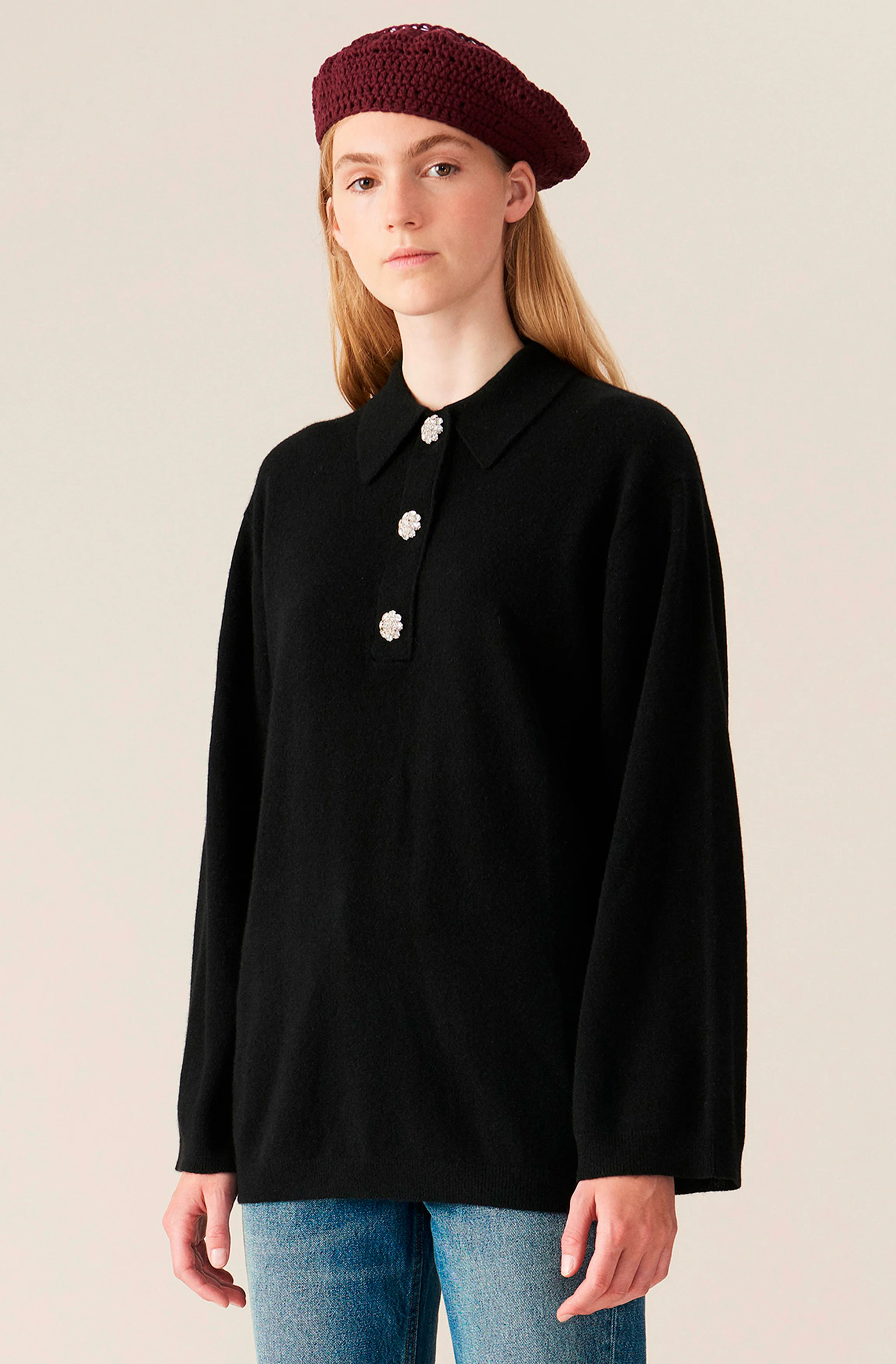 Cashmere Knit Blouse | Black - Image 2