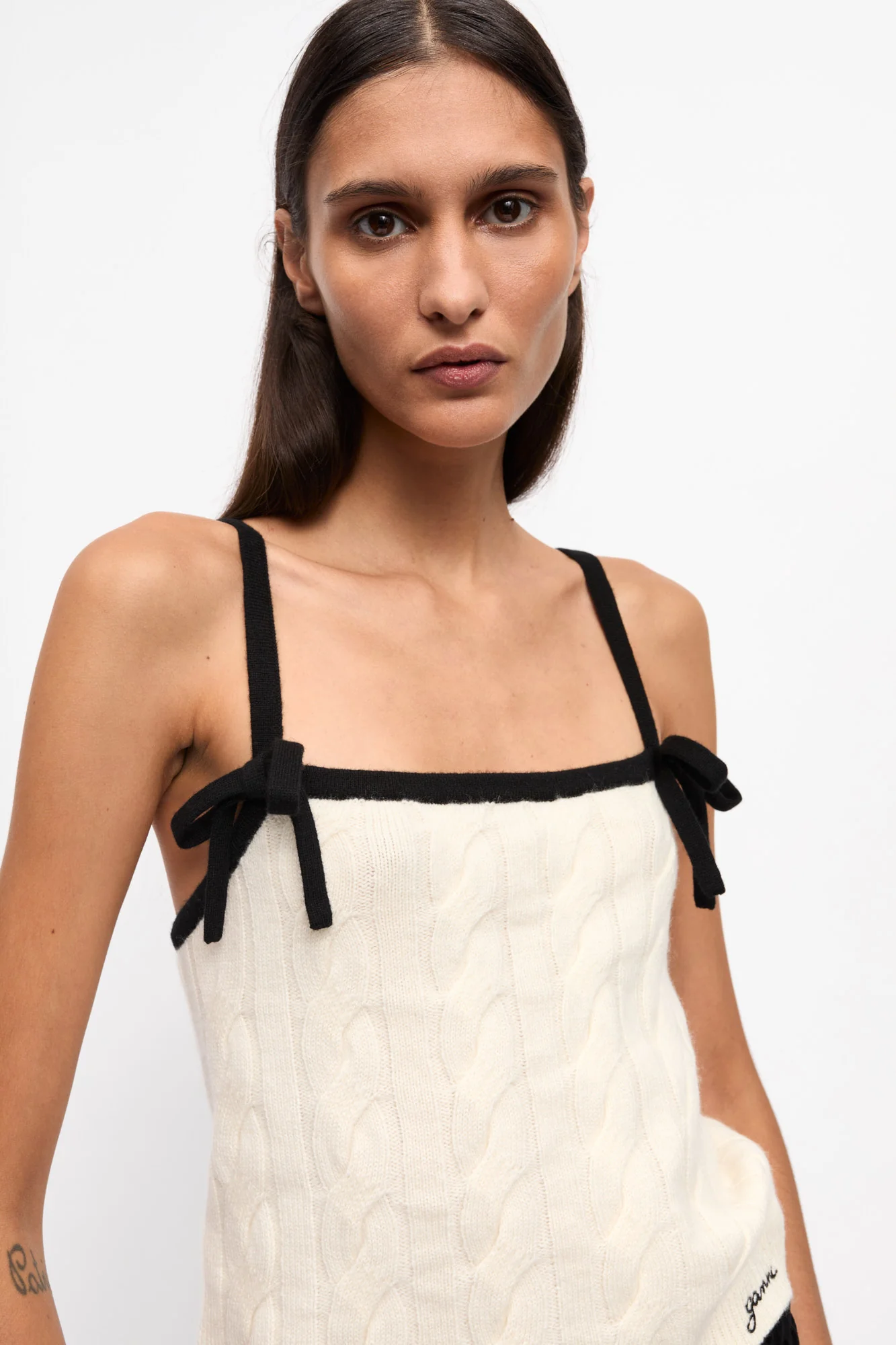 Cashmere Mix Cable Knit Top | Egret - Image 6