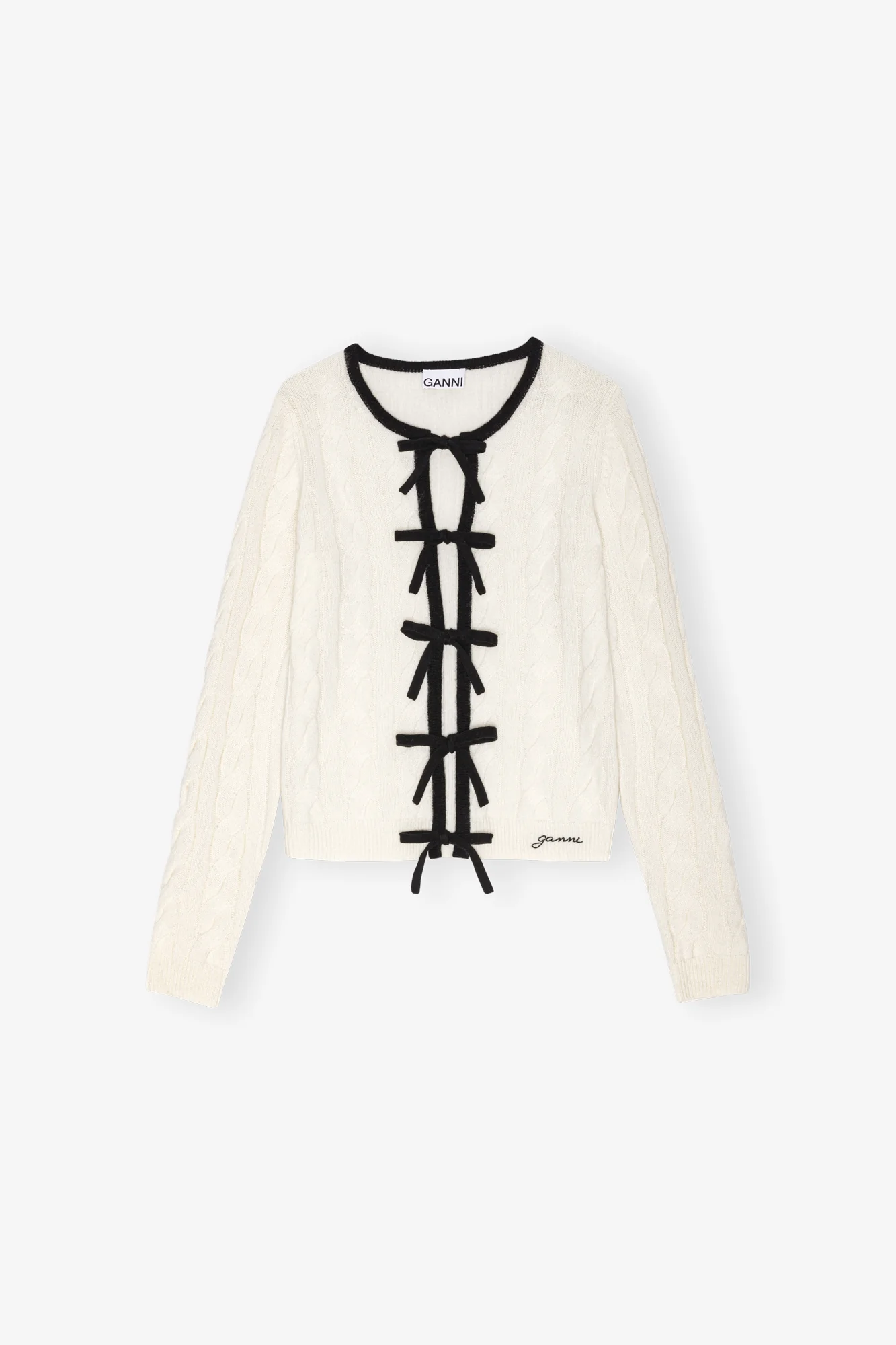 Cashmere Mix Tie String Cardigan | Egret