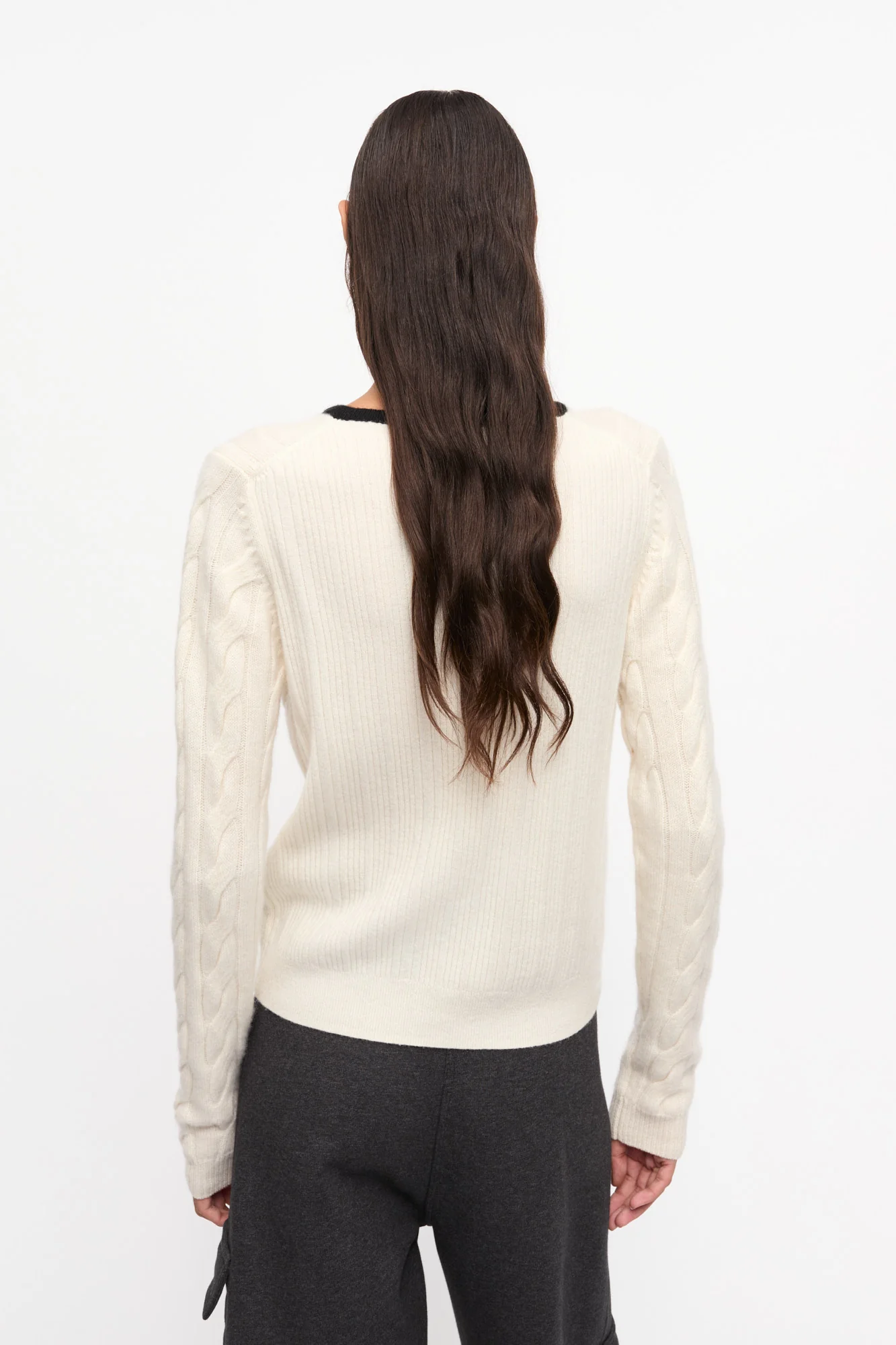 Cashmere Mix Tie String Cardigan | Egret - Image 4