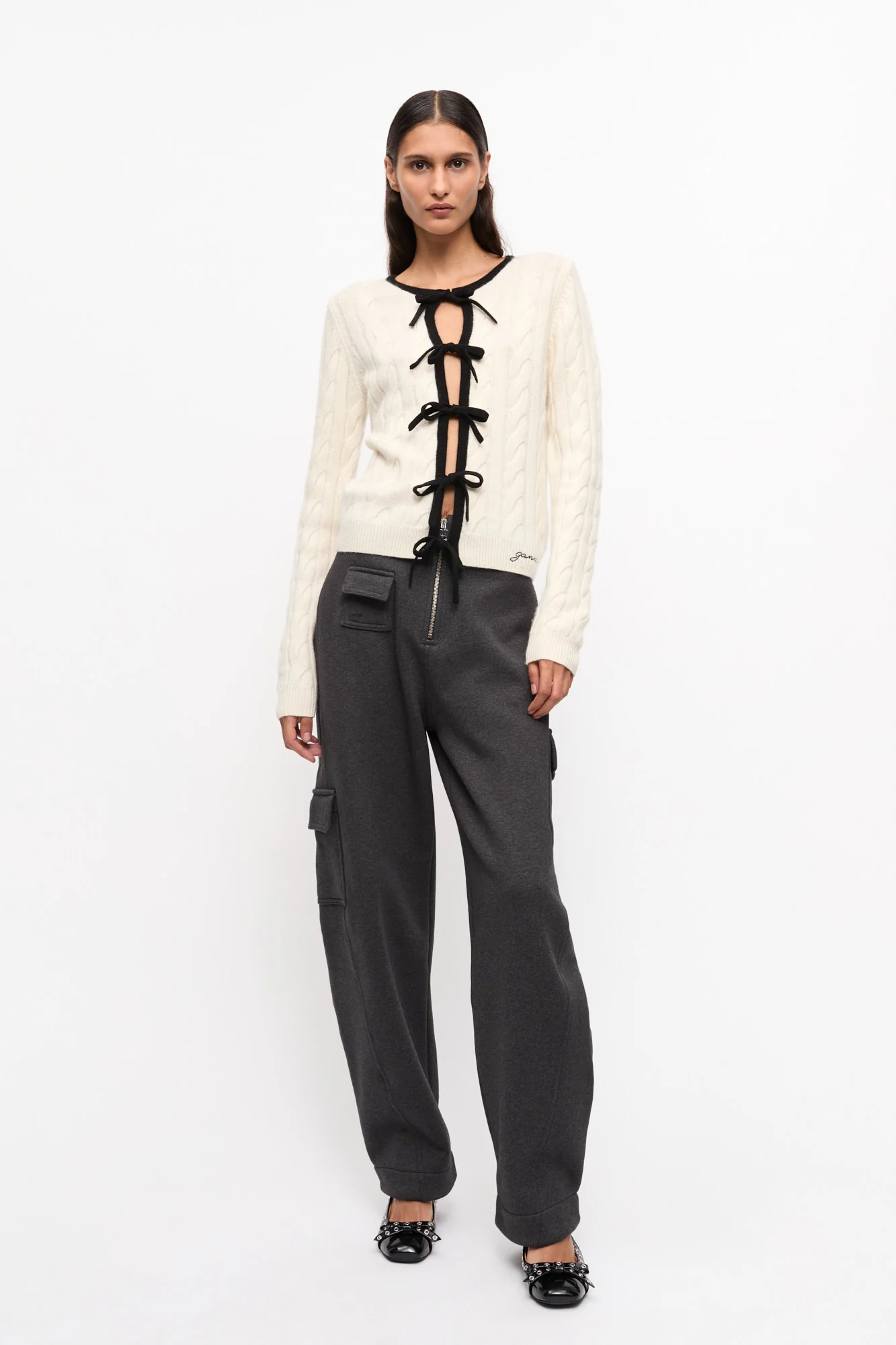 Cashmere Mix Tie String Cardigan | Egret - Image 5