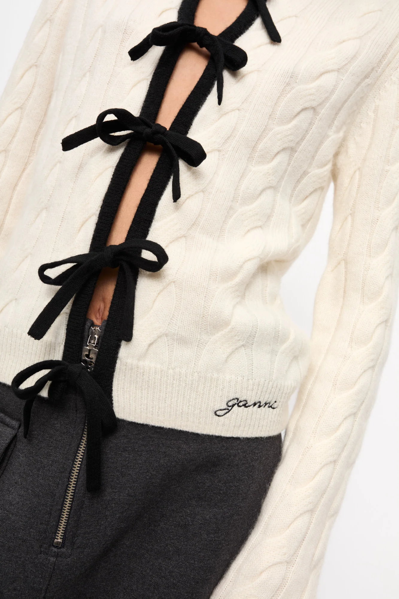 Cashmere Mix Tie String Cardigan | Egret - Image 6